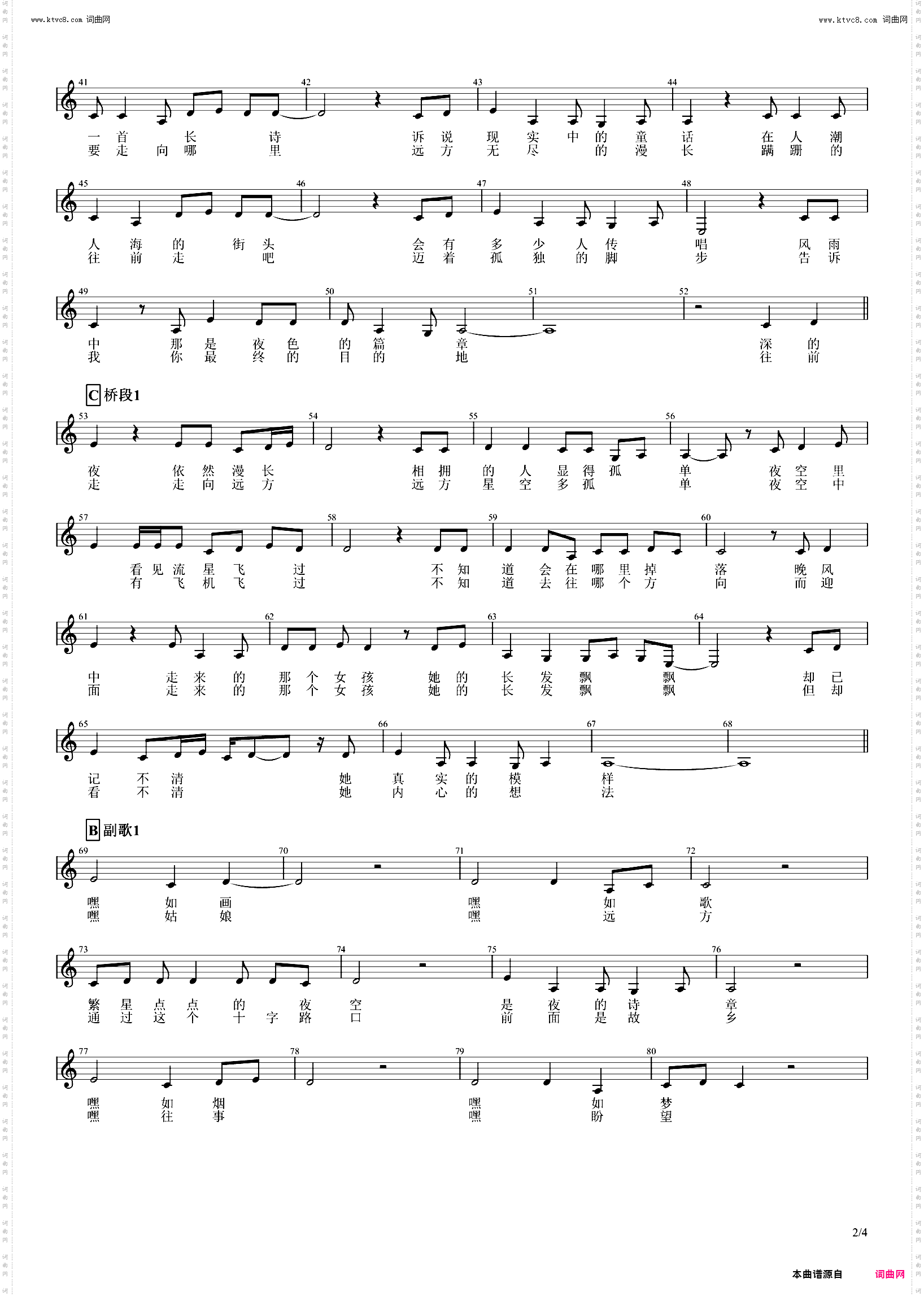 诗与远方_ 流行版C转D调 