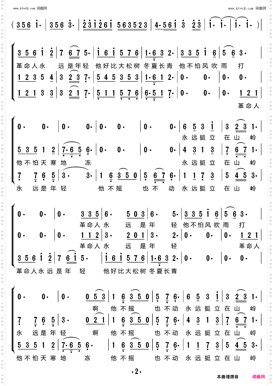 革命人永远是年轻_合唱谱