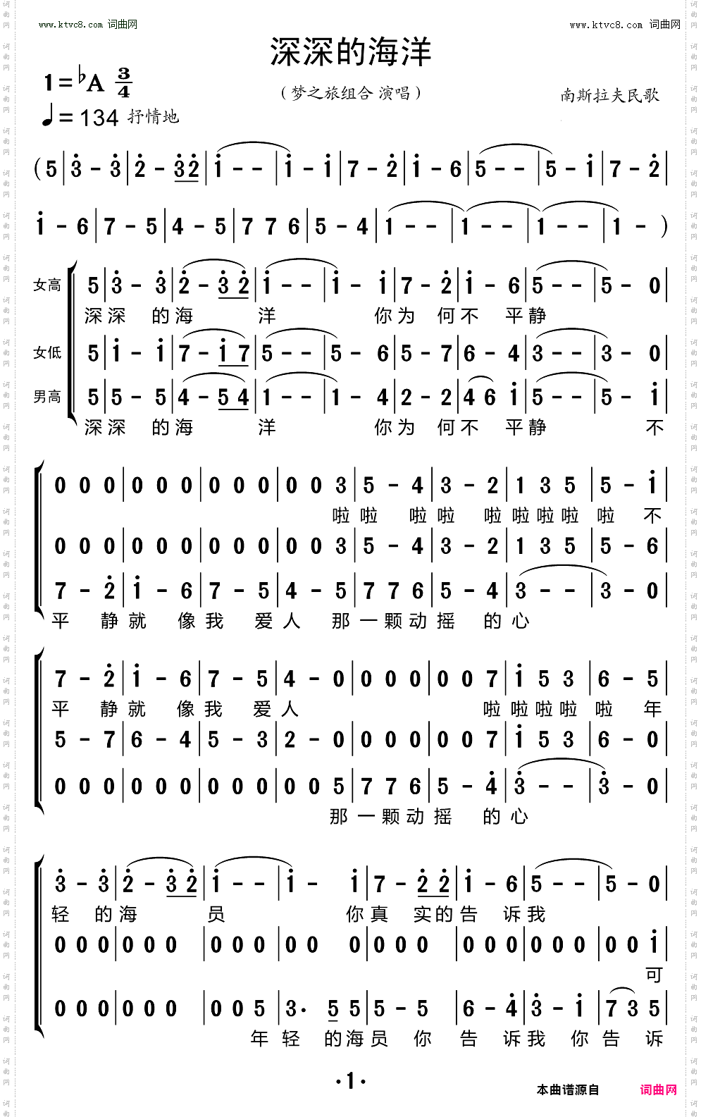 深深的海洋_南斯拉夫民歌