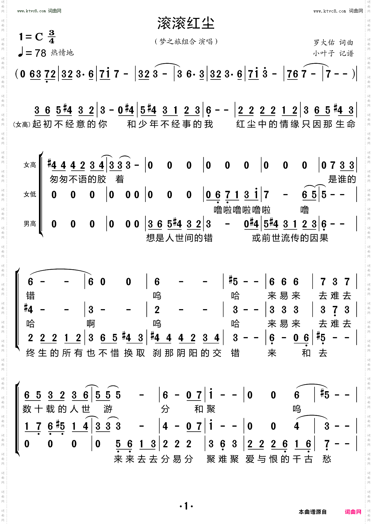 滚滚红尘_合唱谱