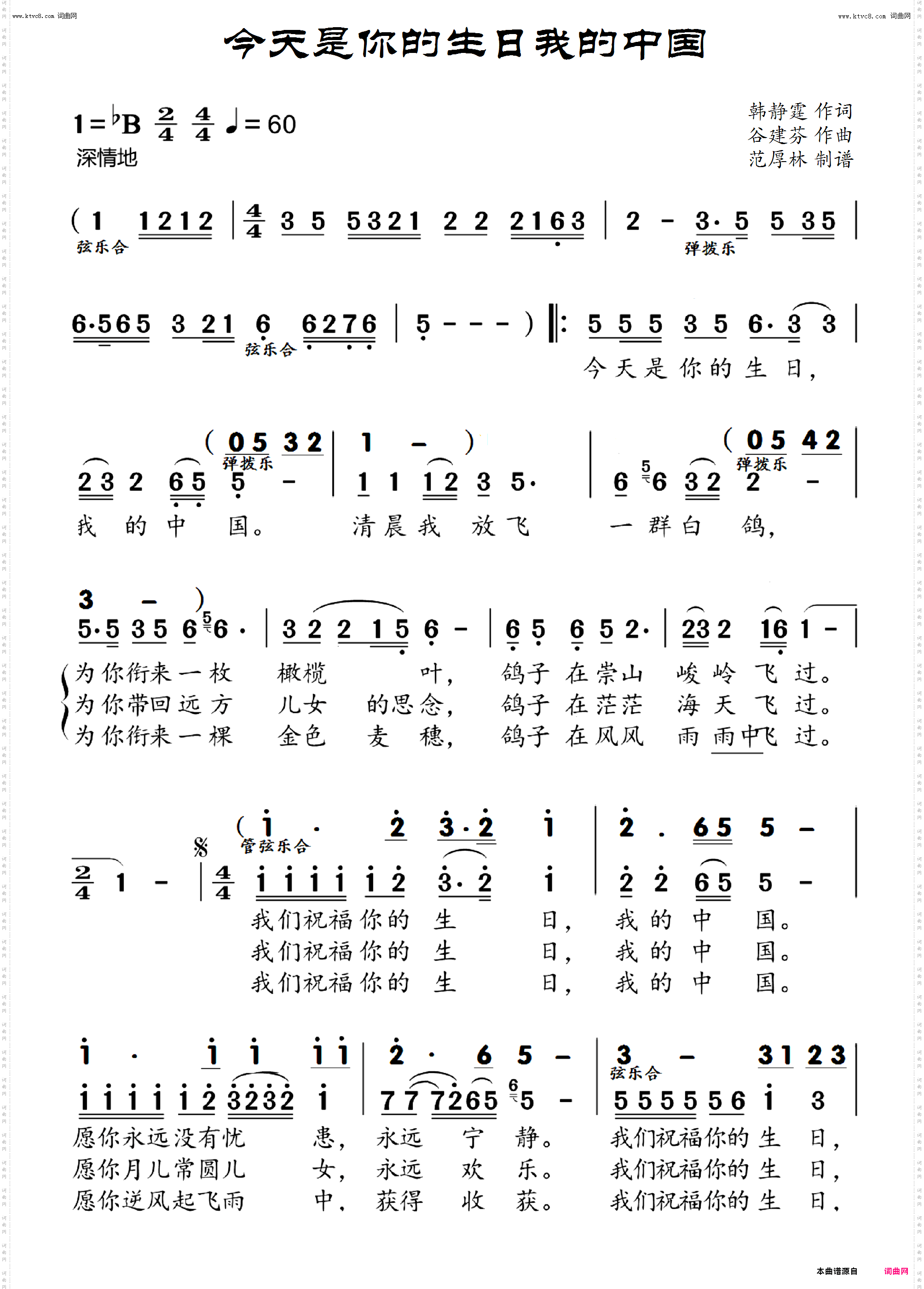 今天是你的生日,中国 今天是你的生日,中国_电子琴伴奏配器谱