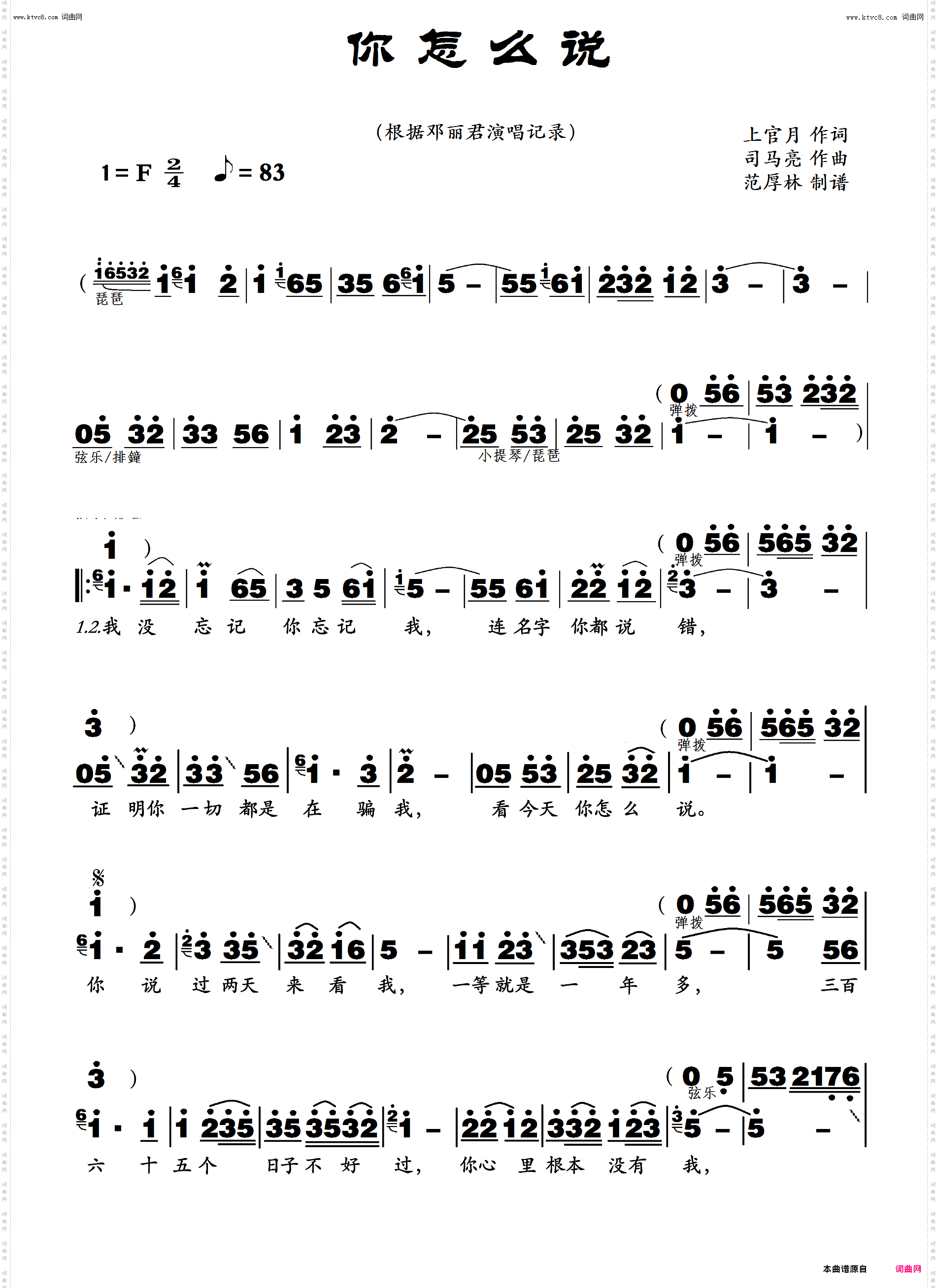 你怎么说 你怎么说_电子琴伴奏配器谱