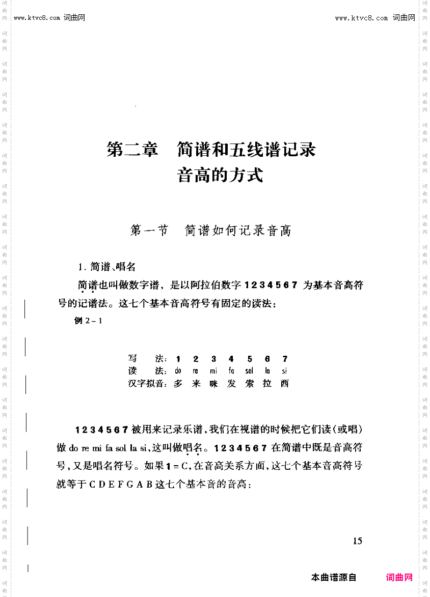 其他曲谱_第二章简谱和五线谱记录音高的方式第15页