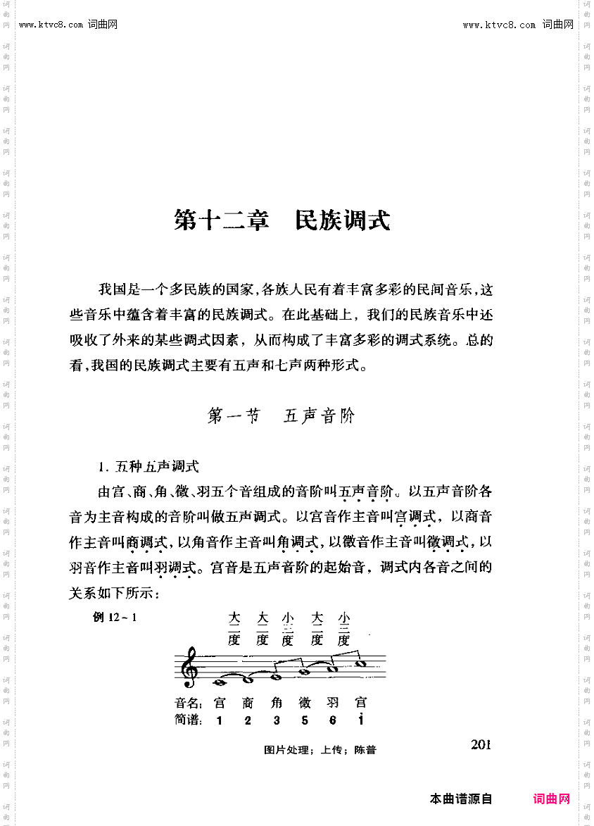 其他曲谱_第十二章民族调式之第一节第201页、五声音阶