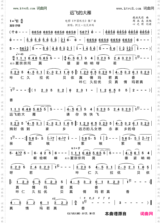 远飞的大雁_电影《中国机长》推广曲藏族民歌