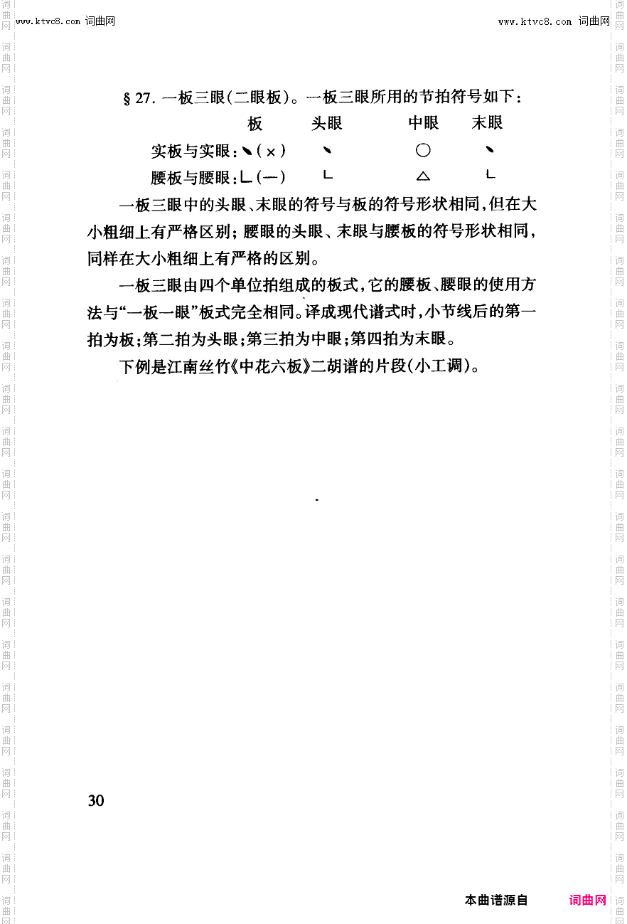 其他曲谱_工尺谱入门之四第30页;工尺谱的拍子符号;板眼板式-练习