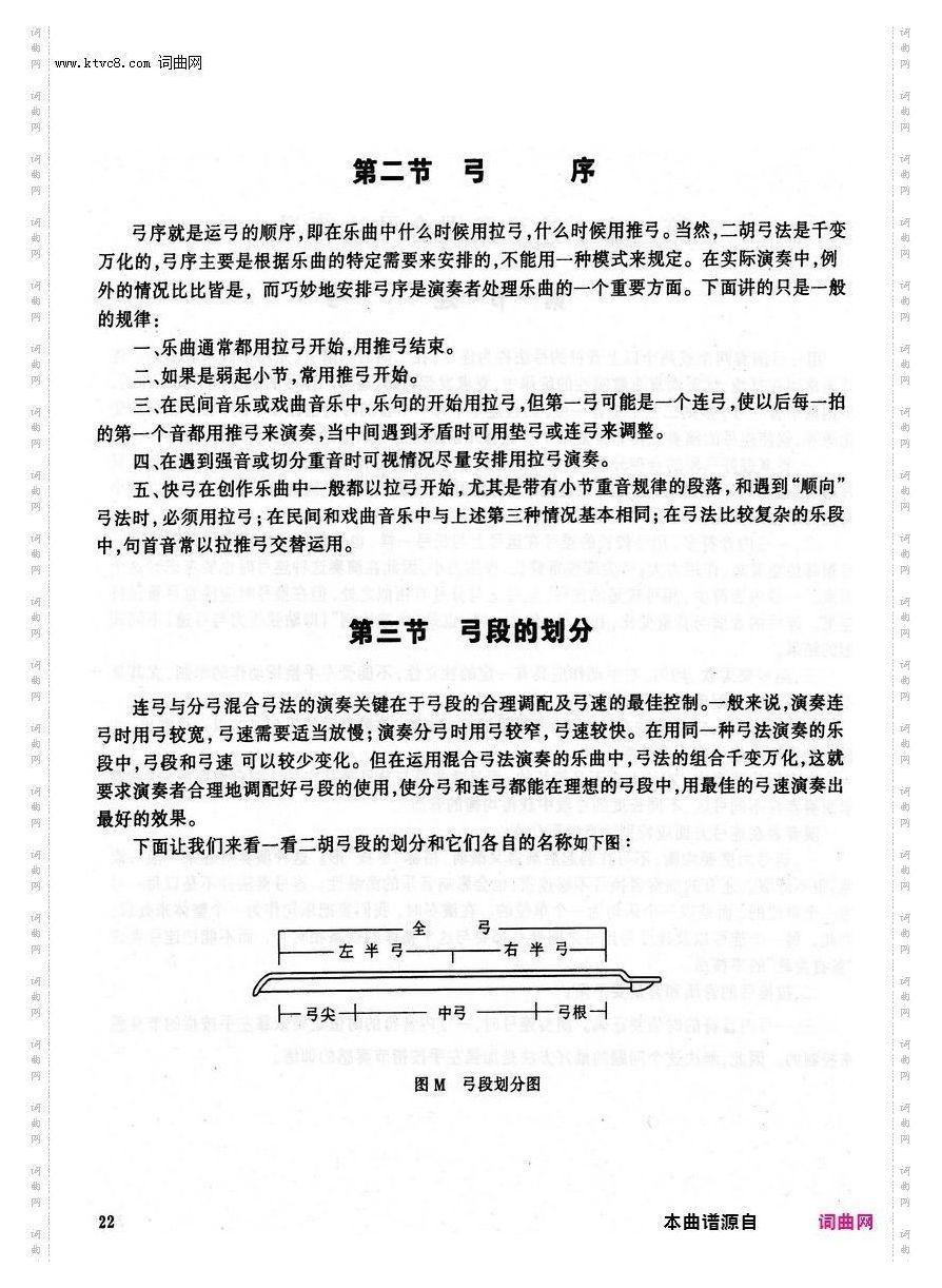 其他曲谱_二胡基础教程/第三章第22页/第2节弓序第3节弓段的划分