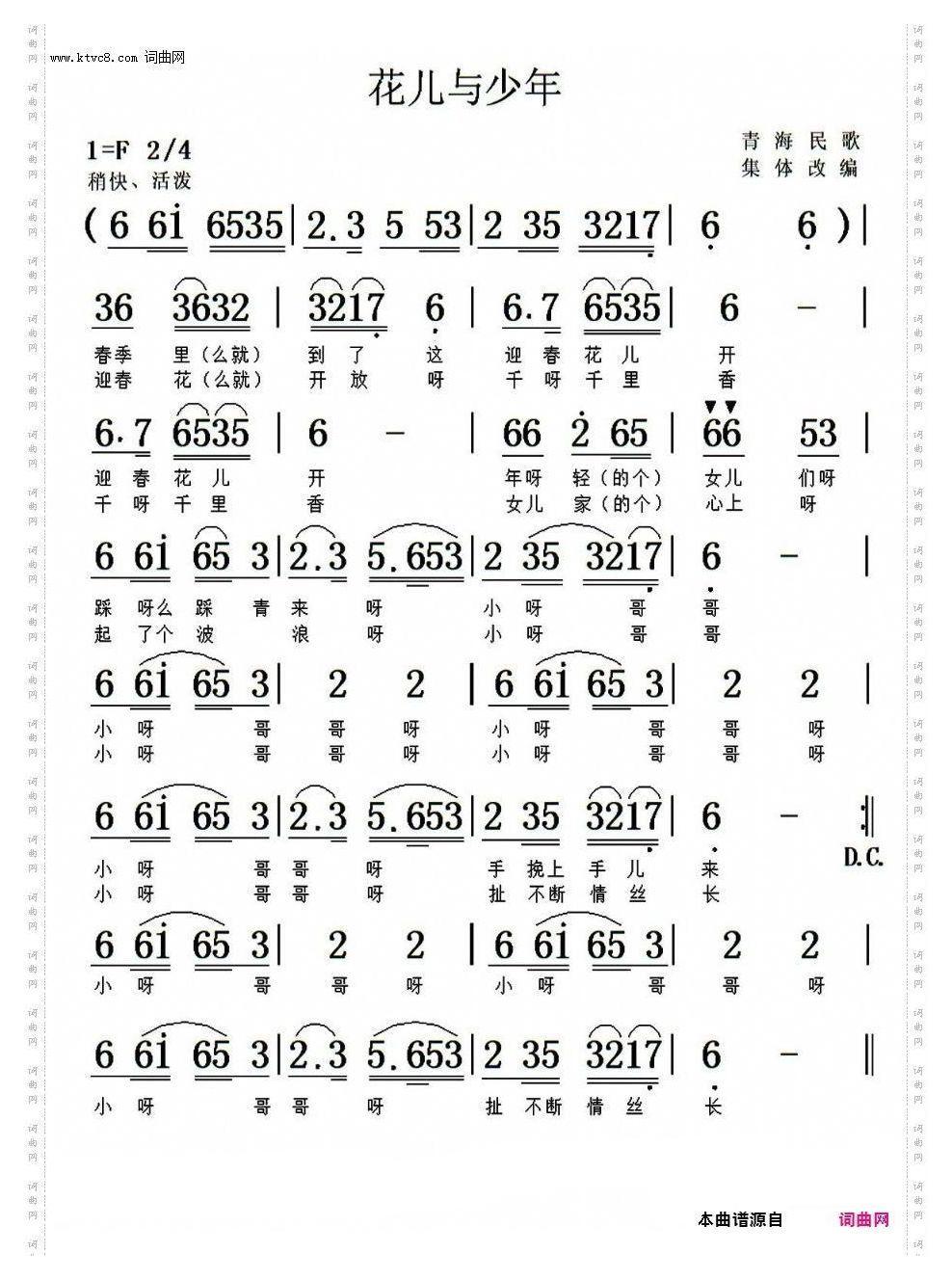 花儿与少年电子琴F调慢版好伴奏