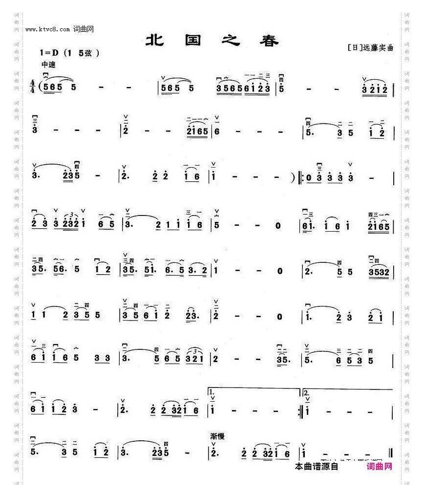 北国之春伴奏D调