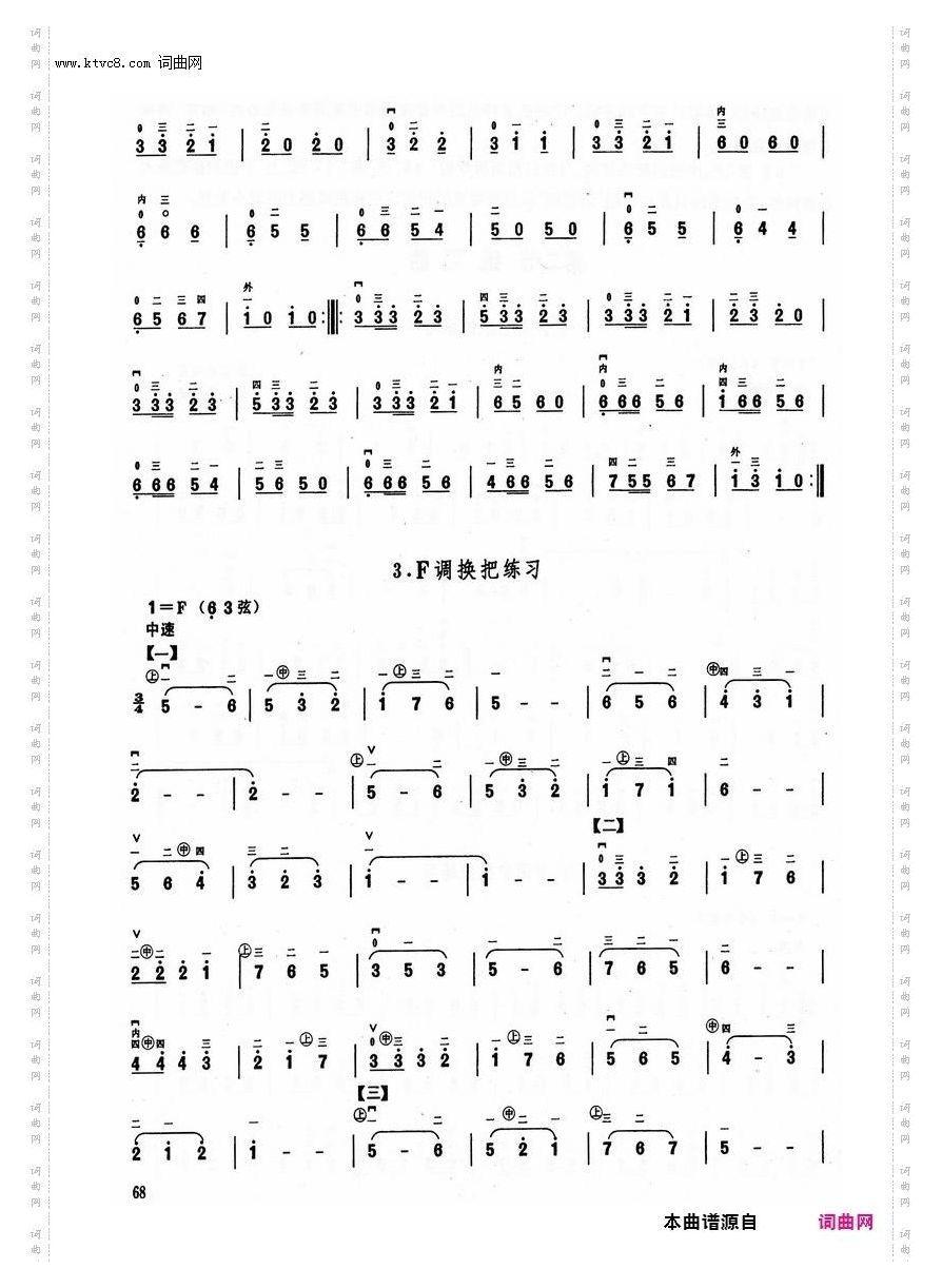 其他曲谱_第9章F调上，中把及换把练习。第68页/第2节F调中把位练习曲
