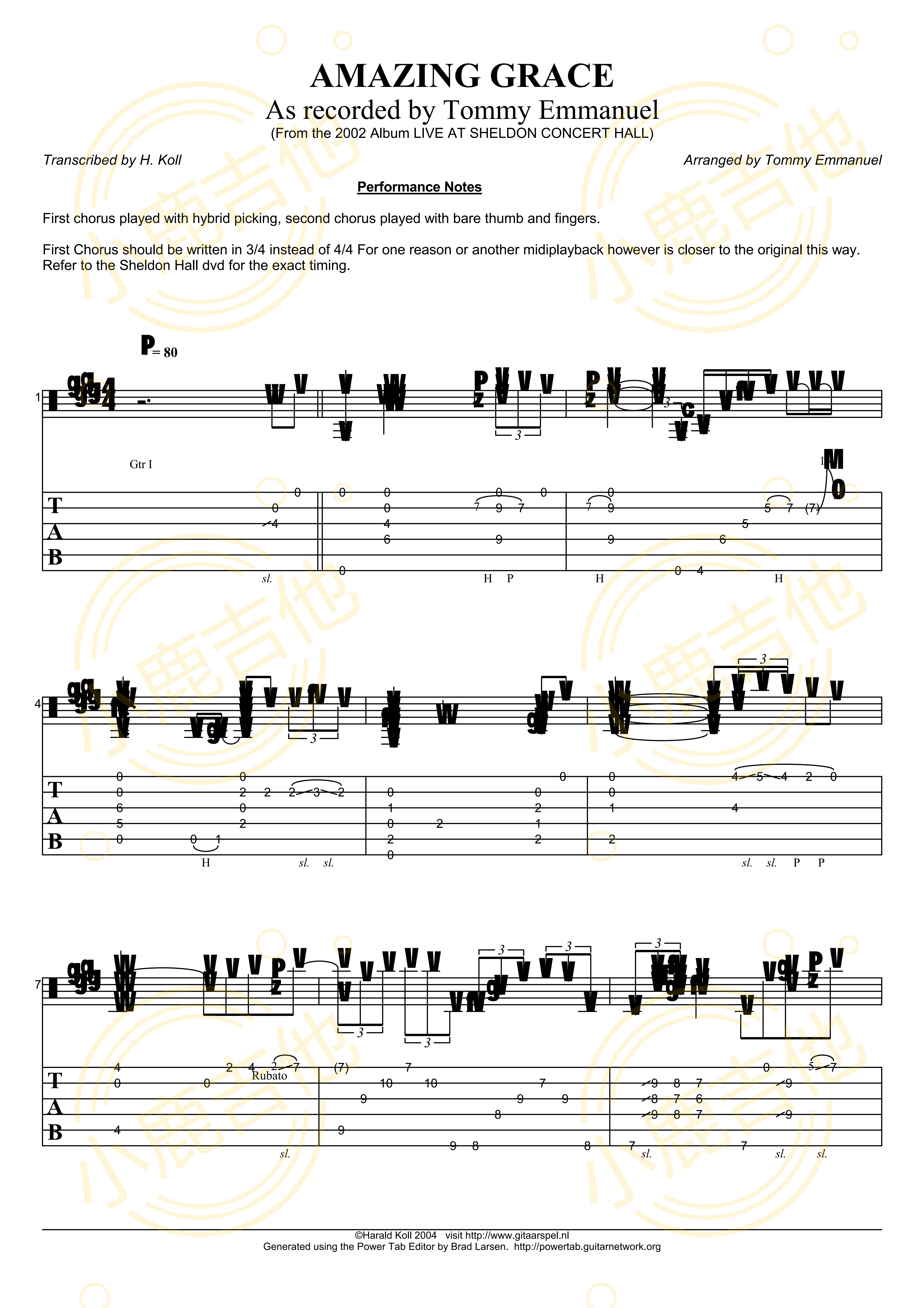 Amazing Grace吉他六线谱 TommyEmmanuel AmazingGrace 小鹿吉他