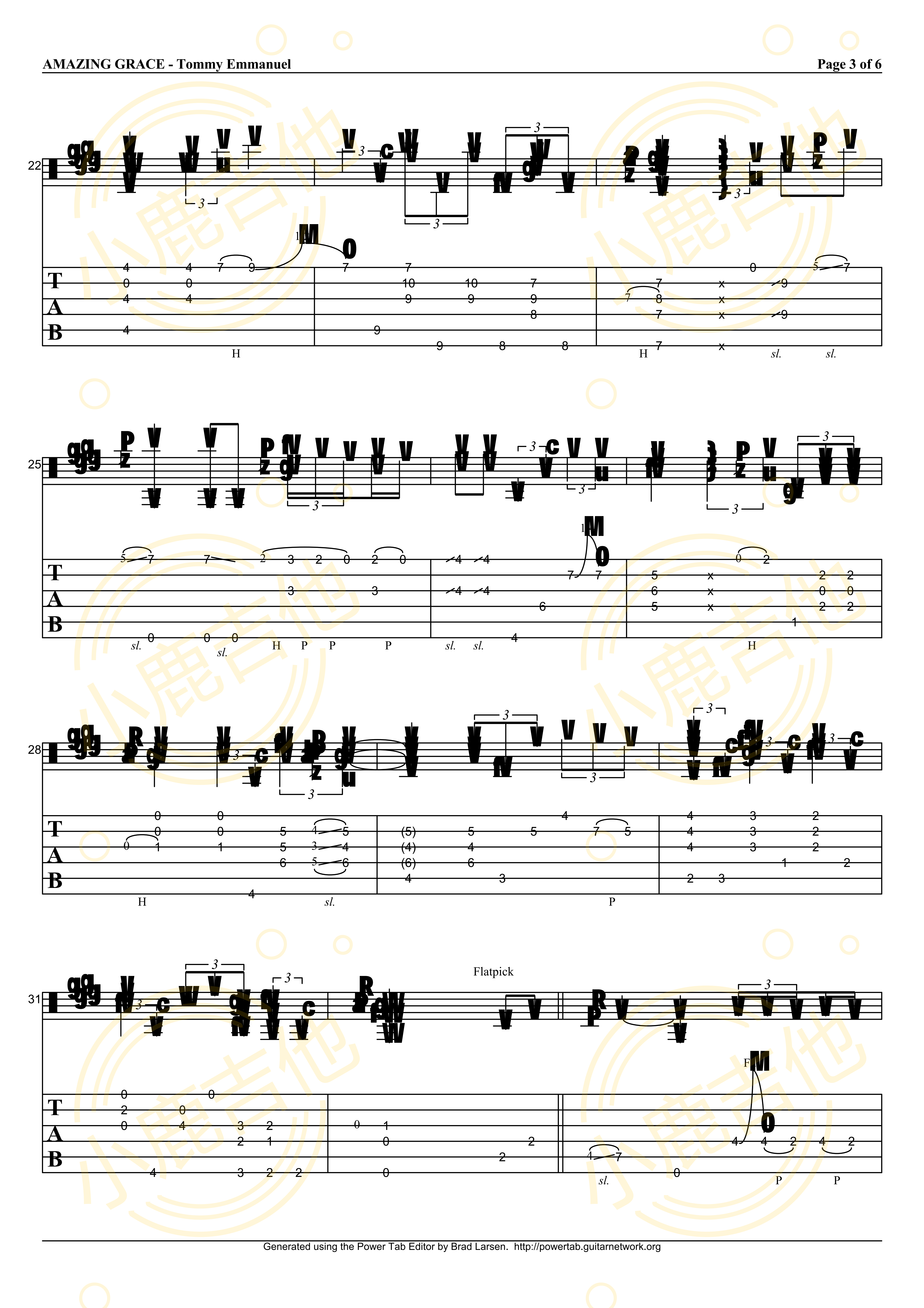 Amazing Grace吉他六线谱 TommyEmmanuel AmazingGrace 小鹿吉他