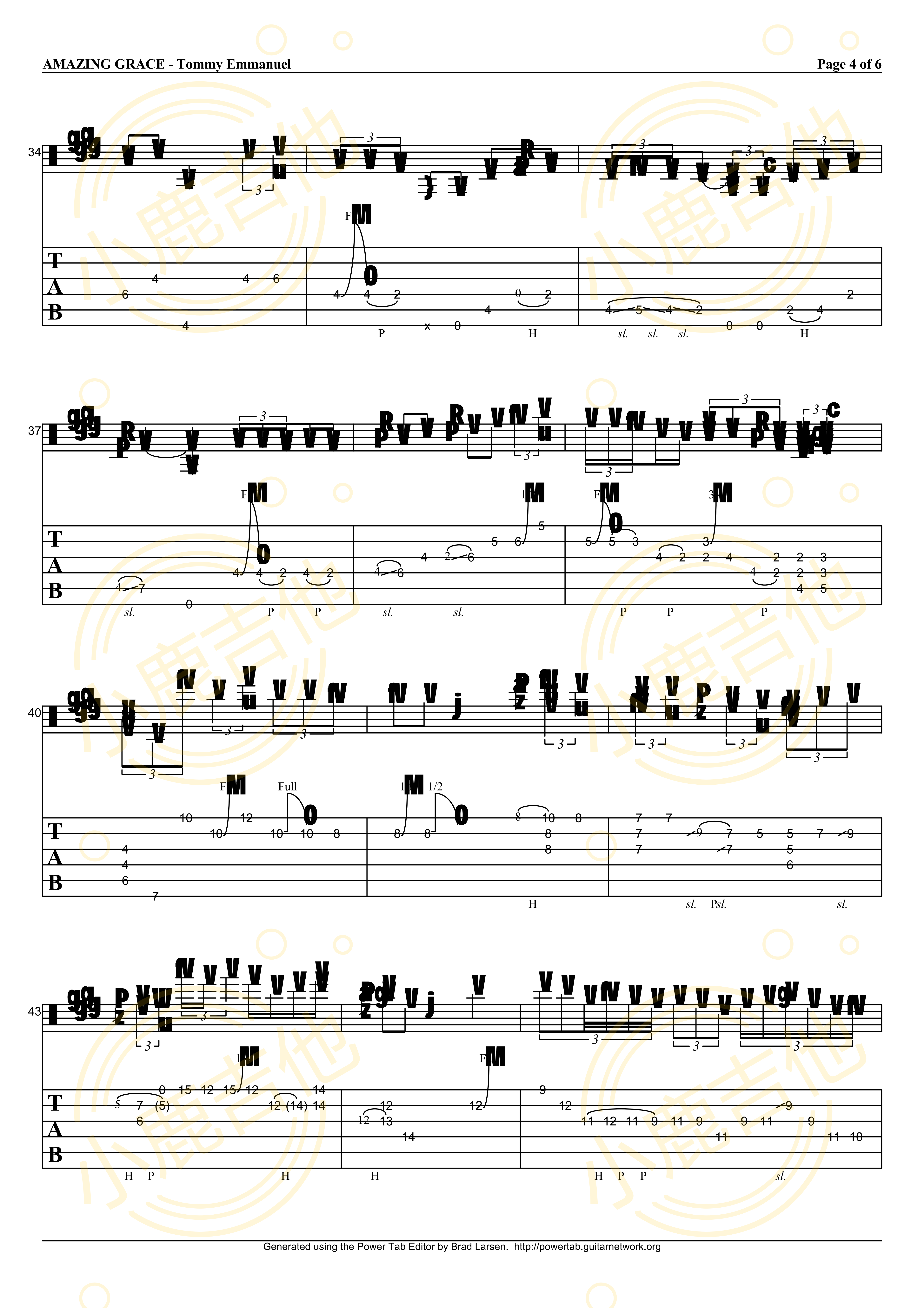 Amazing Grace吉他六线谱 TommyEmmanuel AmazingGrace 小鹿吉他