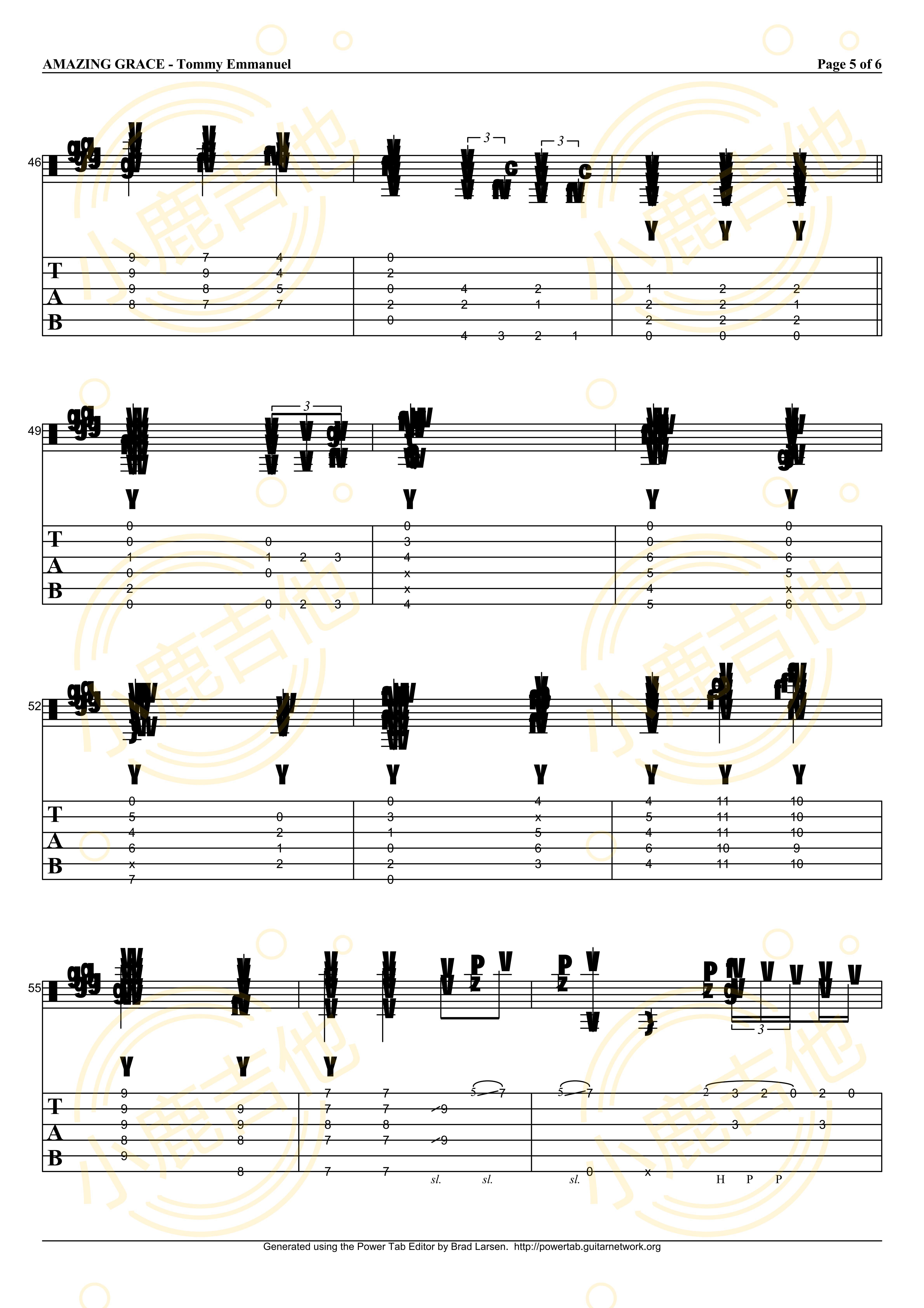 Amazing Grace吉他六线谱 TommyEmmanuel AmazingGrace 小鹿吉他