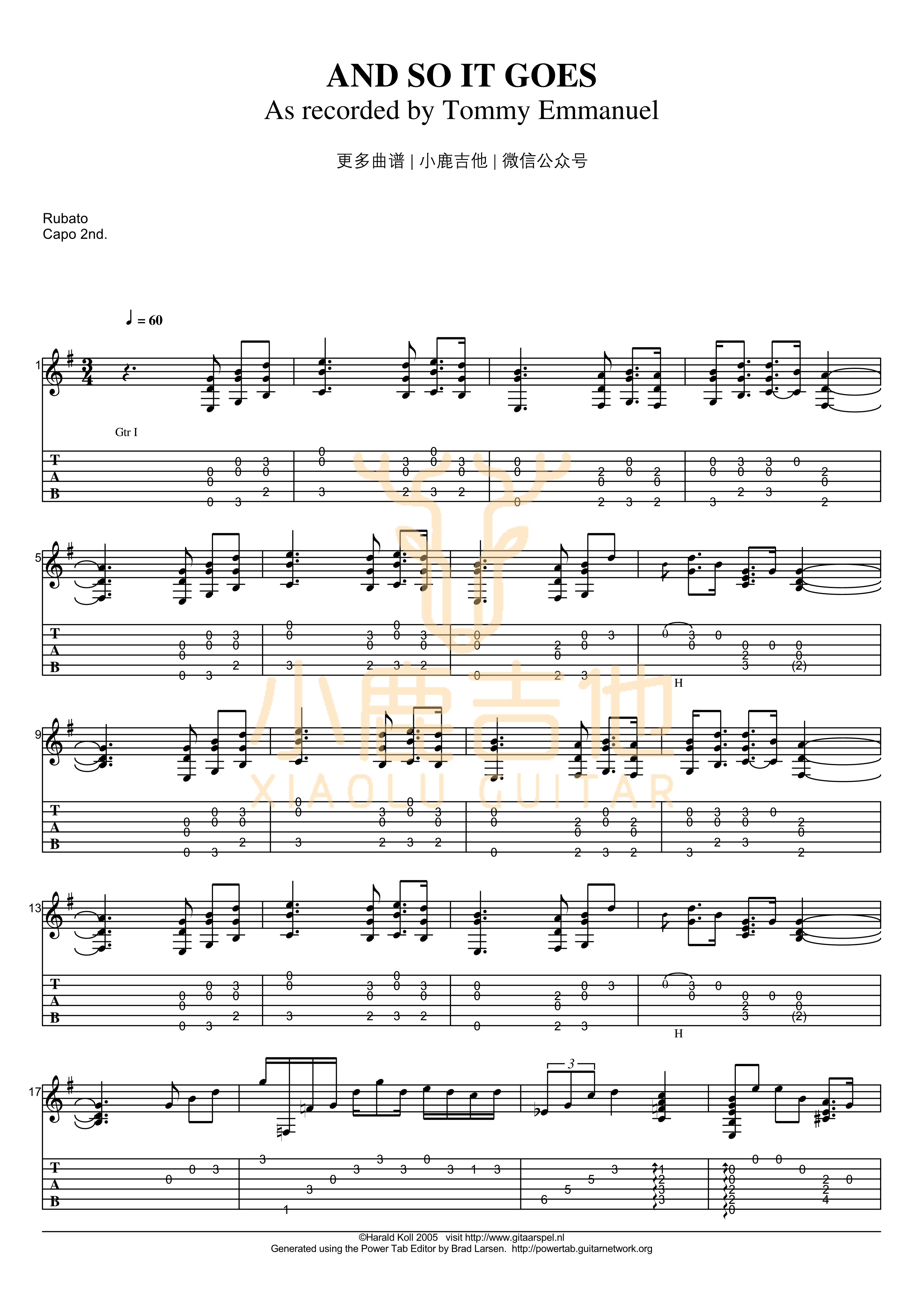 And So It Goes吉他六线谱 TommyEmmanuel AndSoItGoes 小鹿吉他 