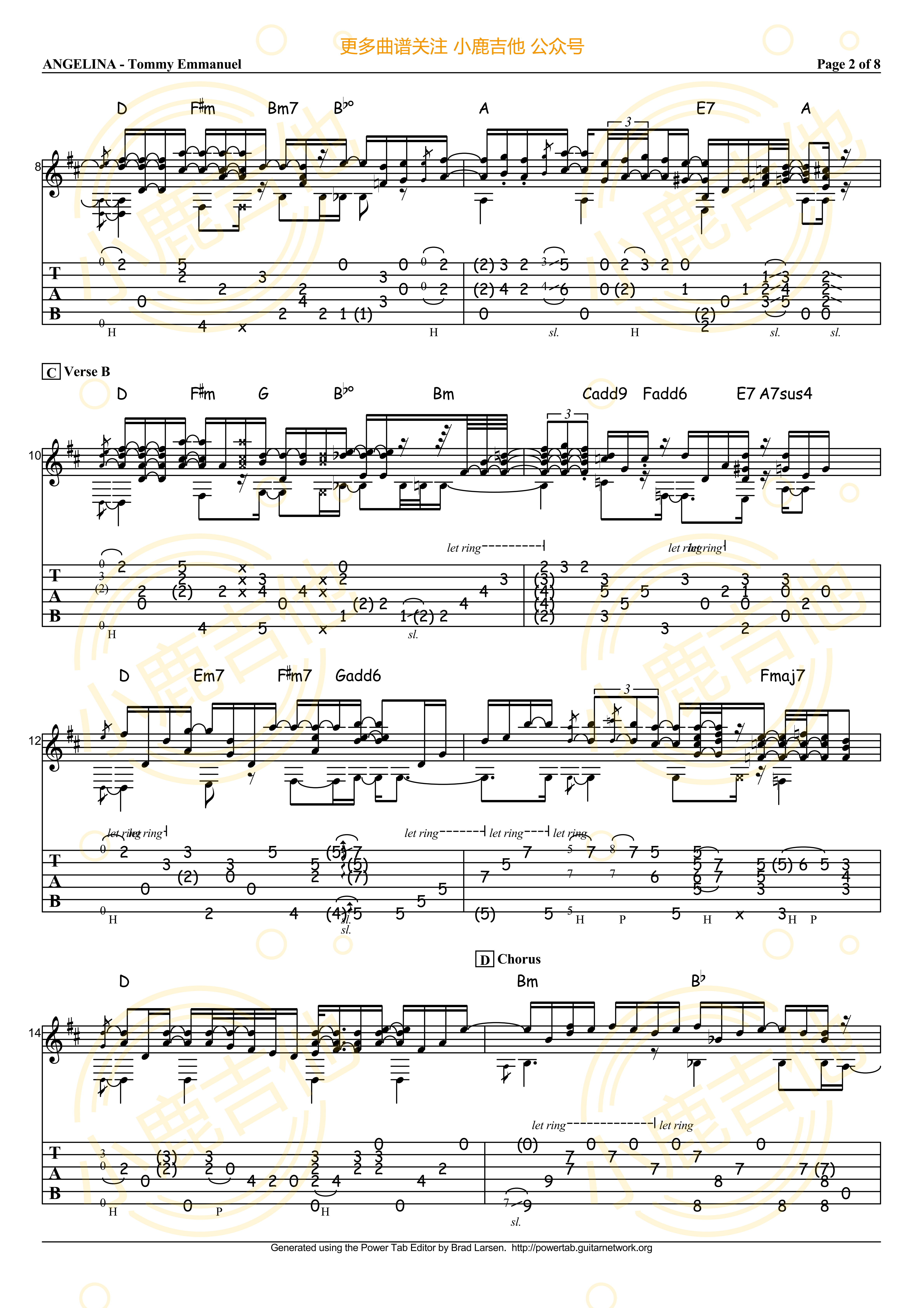 Angelina吉他六线谱 TommyEmmanuel 小鹿吉他