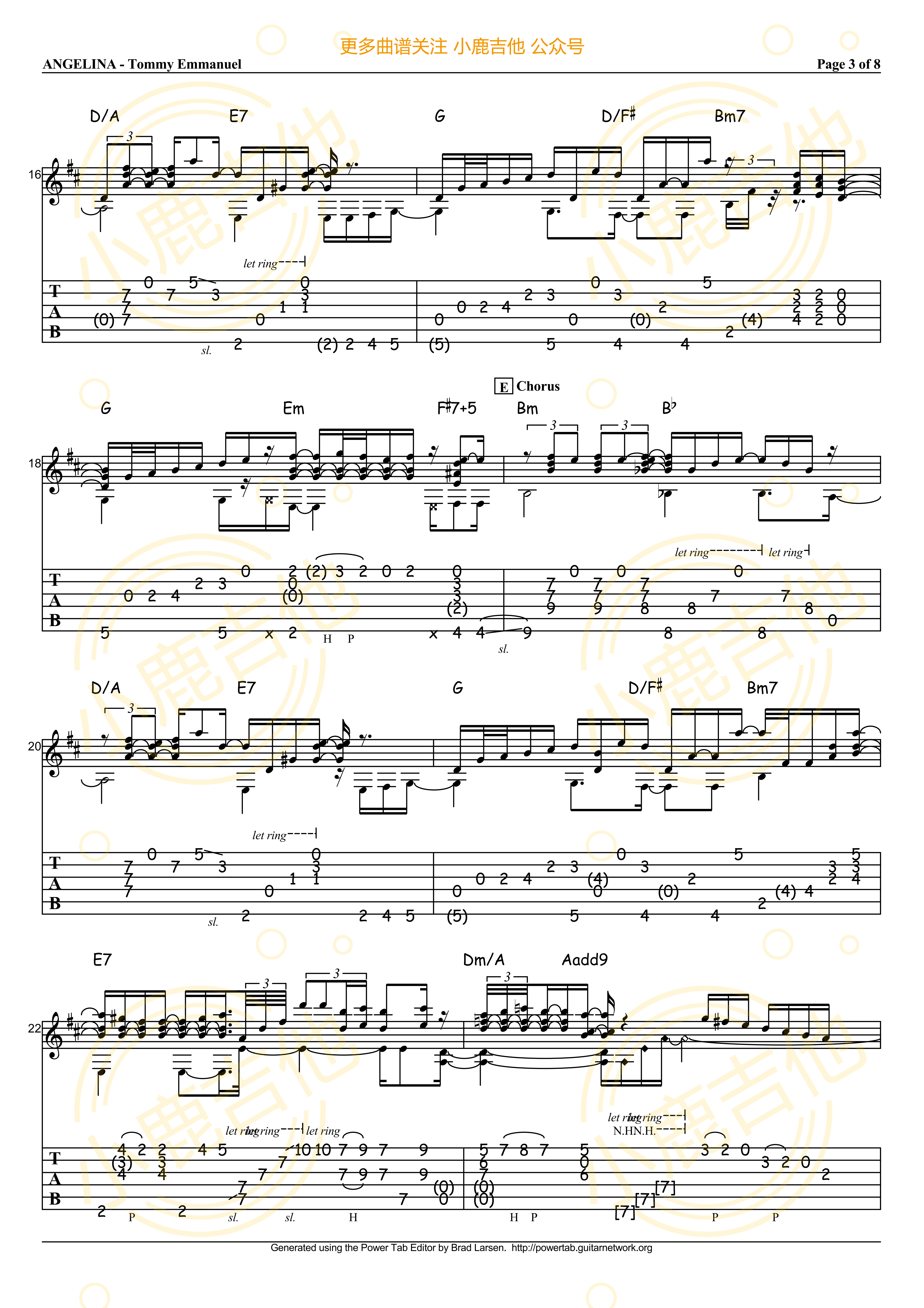 Angelina吉他六线谱 TommyEmmanuel 小鹿吉他