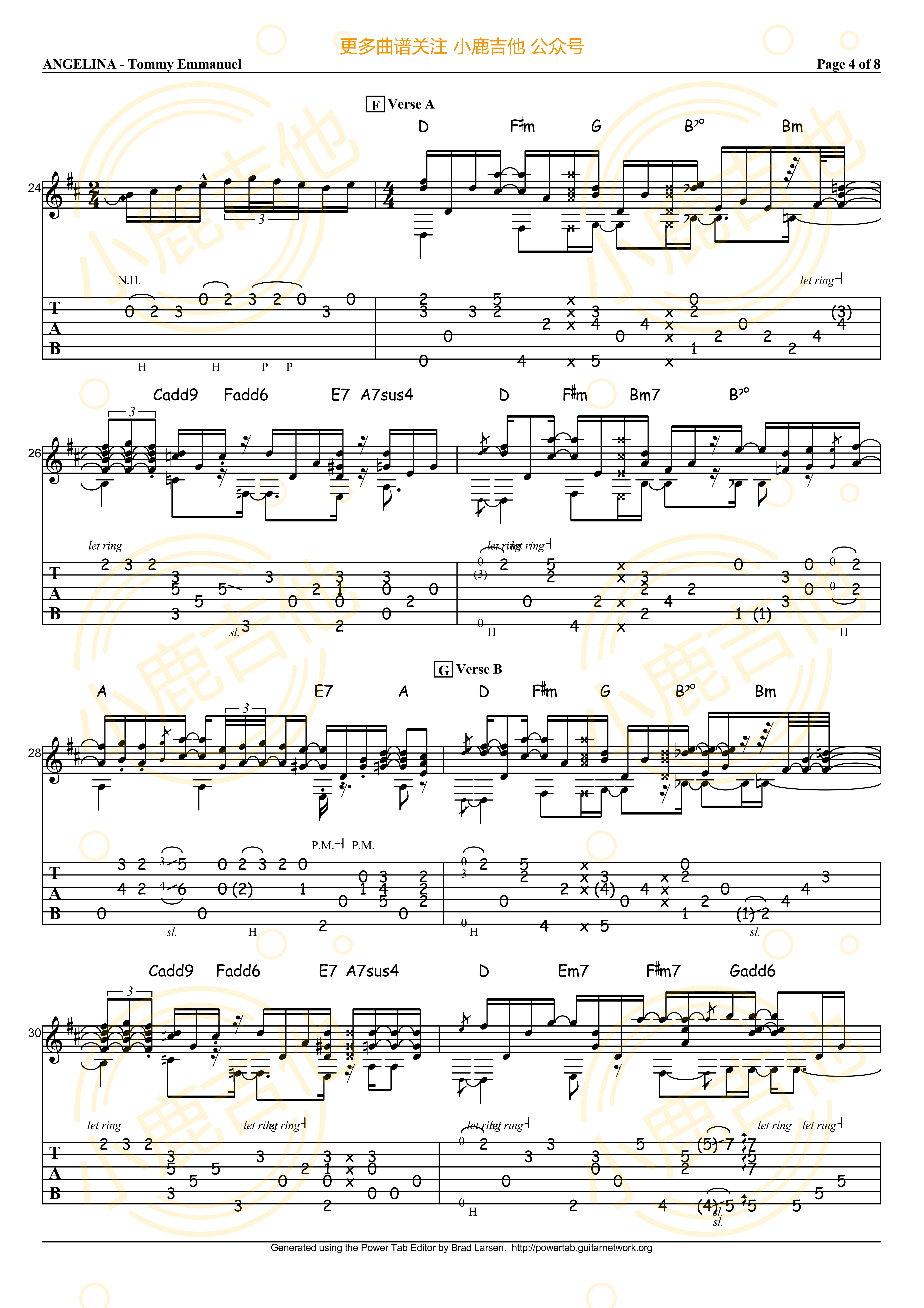 Angelina吉他六线谱 TommyEmmanuel 小鹿吉他
