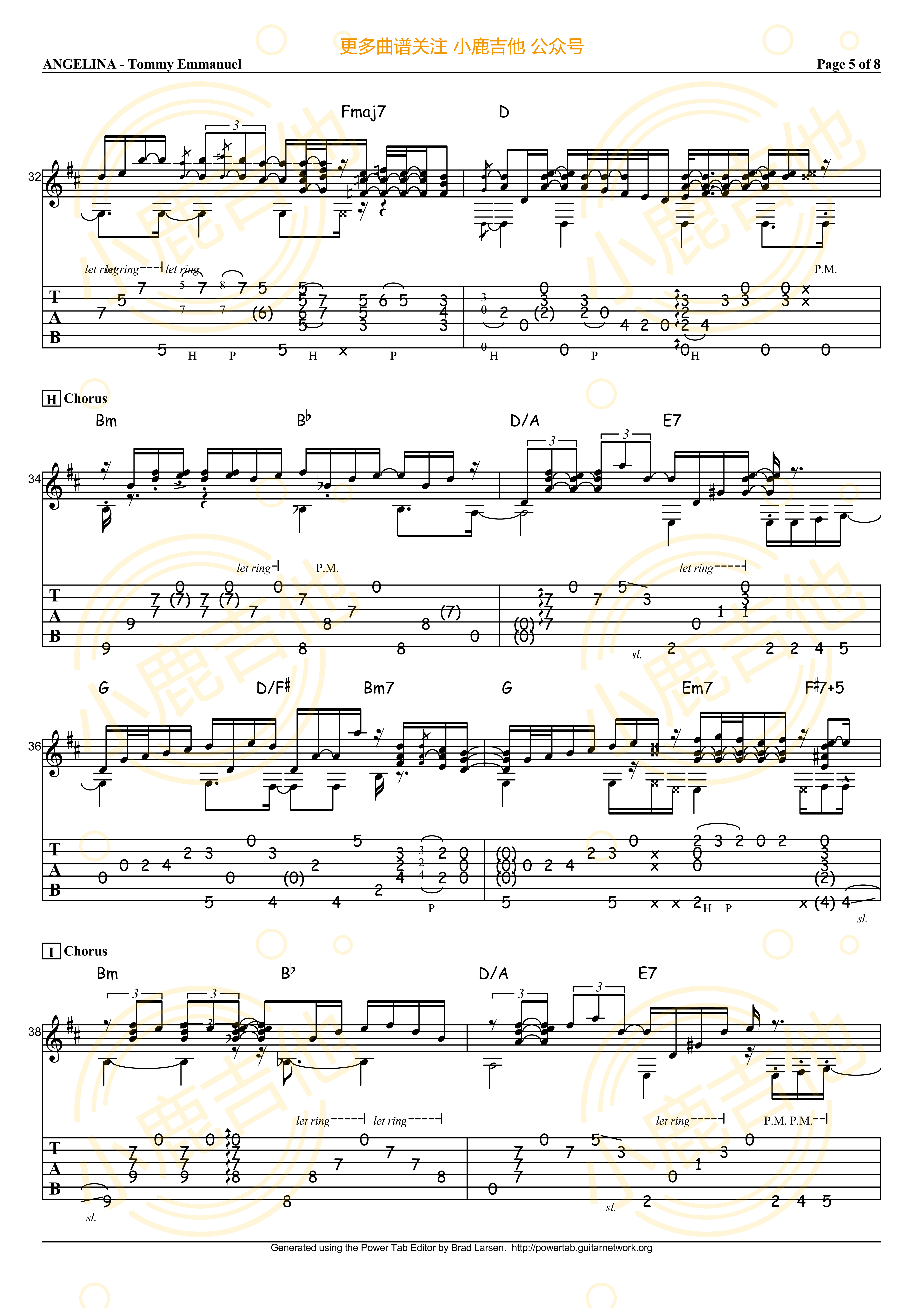 Angelina吉他六线谱 TommyEmmanuel 小鹿吉他