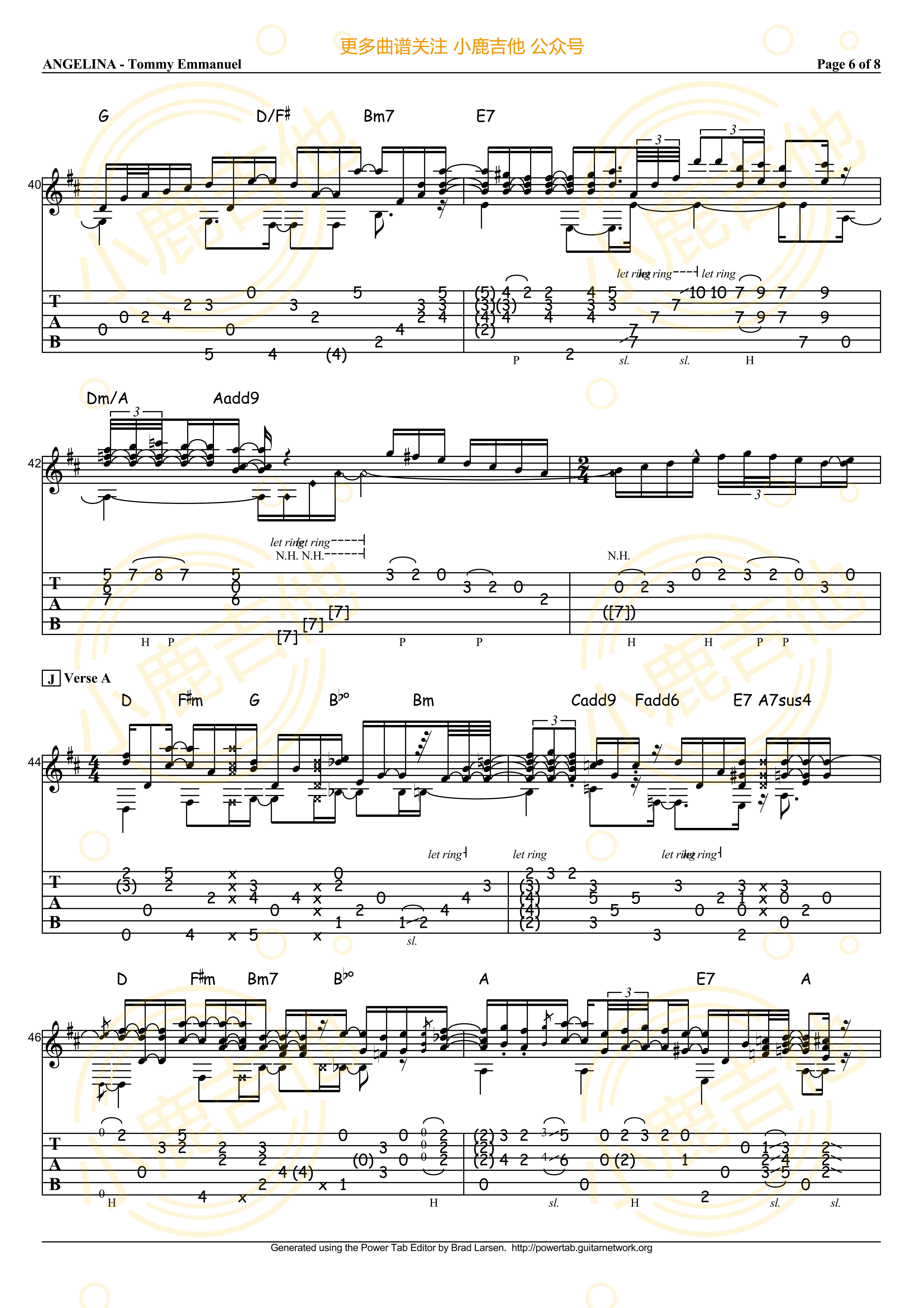 Angelina吉他六线谱 TommyEmmanuel 小鹿吉他