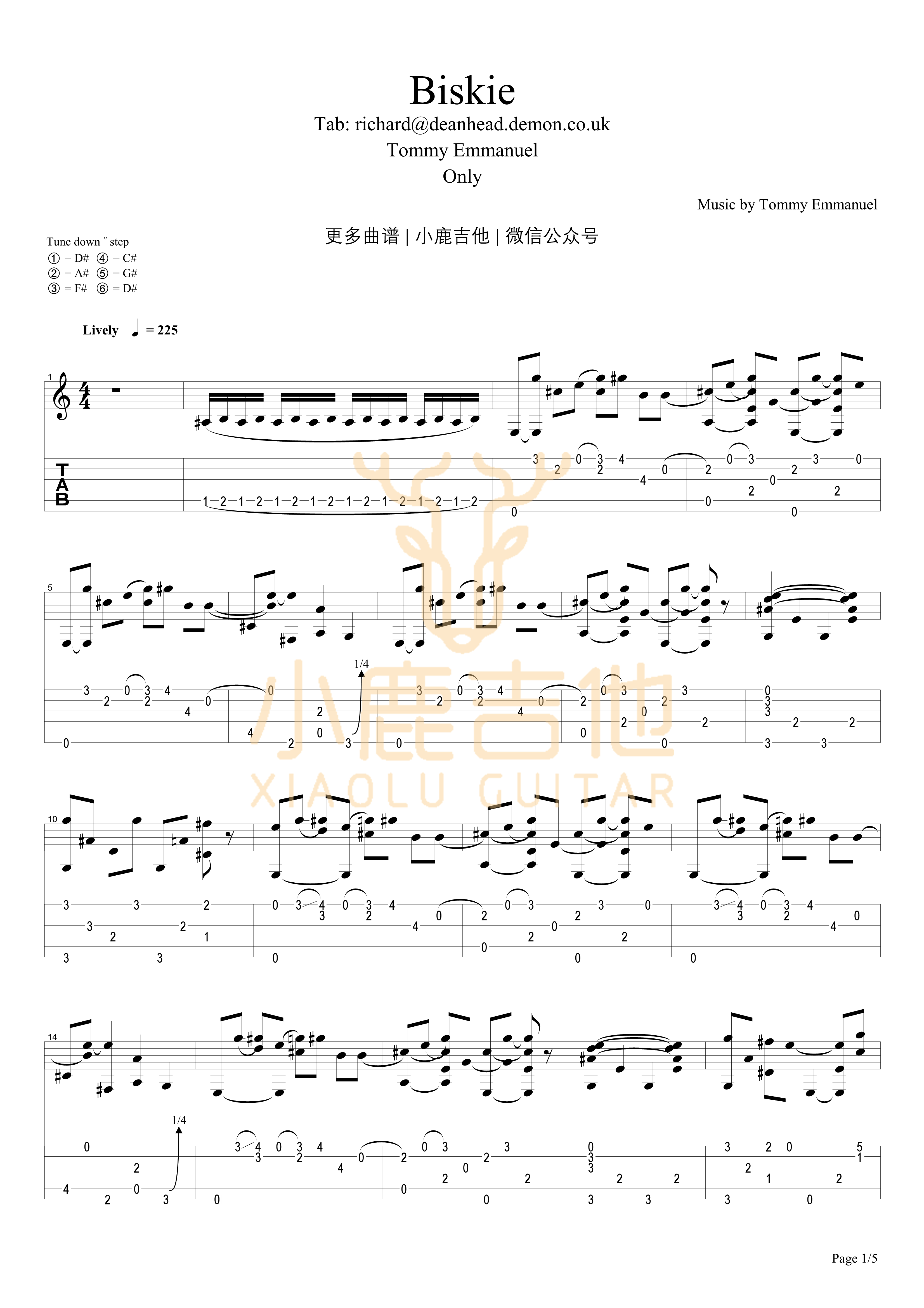 Biskie吉他六线谱 TommyEmmanuel 小鹿吉他