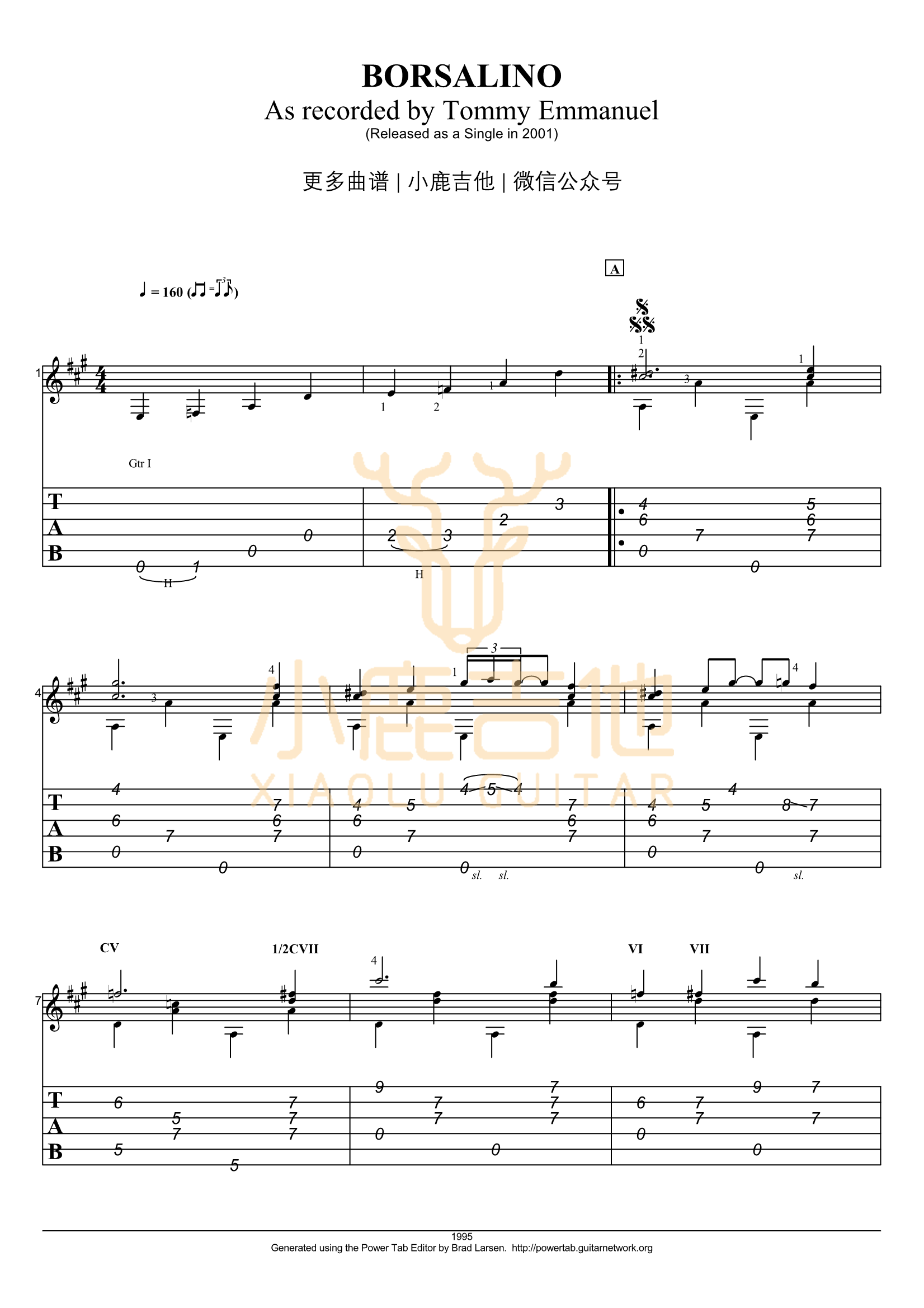 Borsalino吉他六线谱 TommyEmmanuel 小鹿吉他