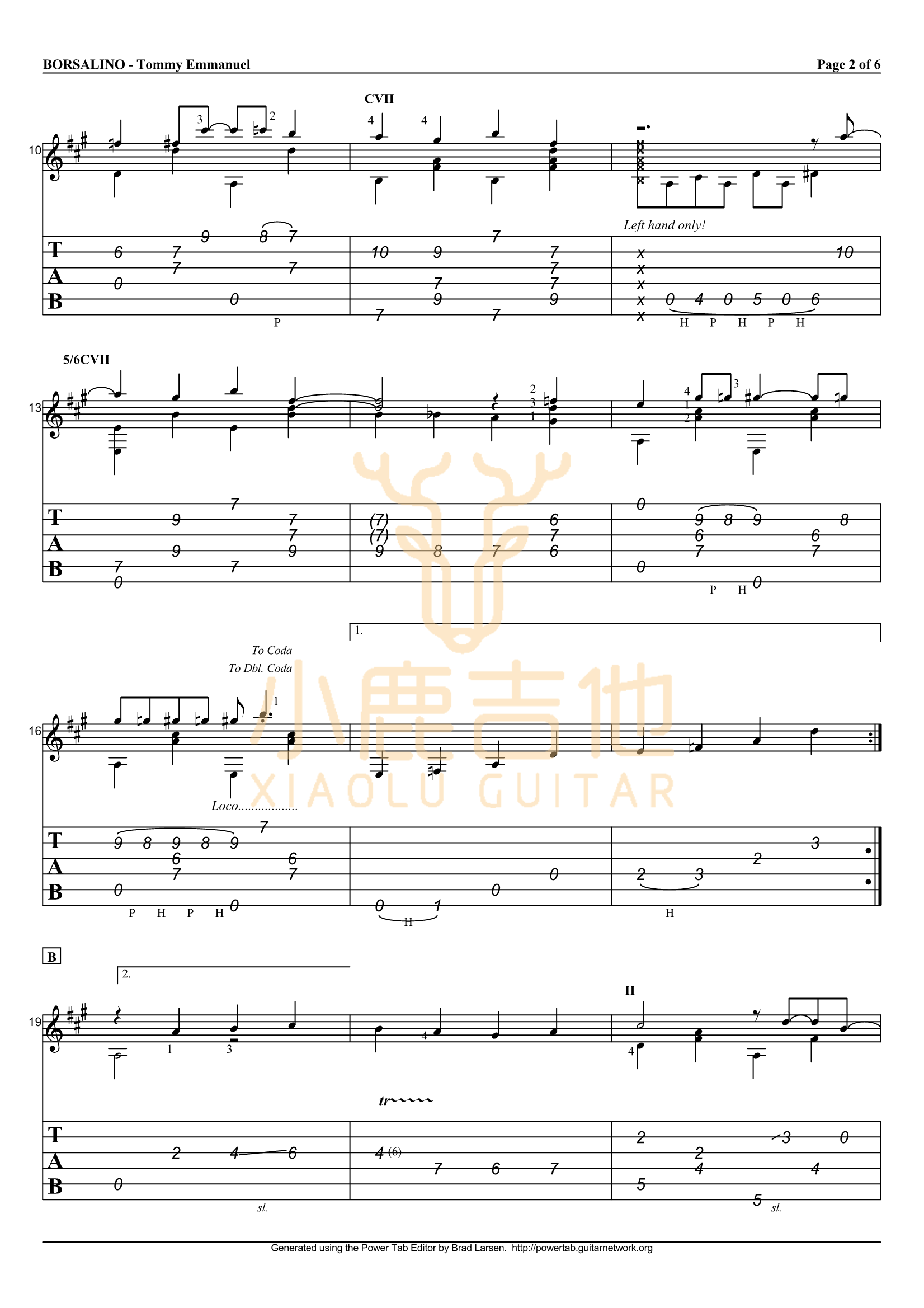Borsalino吉他六线谱 TommyEmmanuel 小鹿吉他