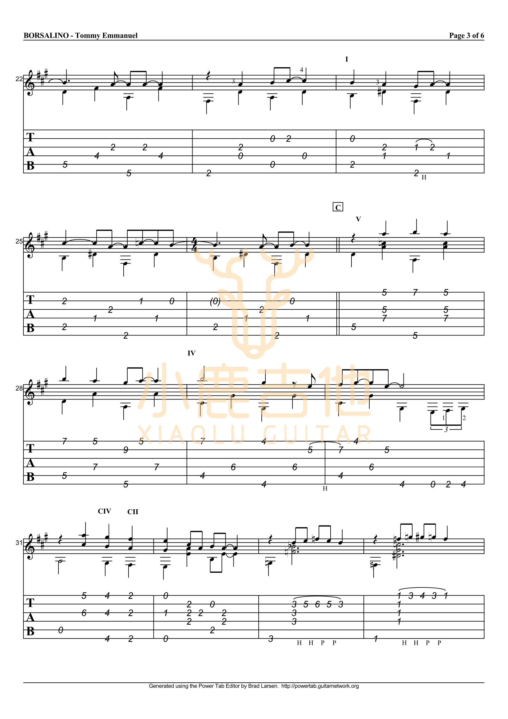 Borsalino吉他六线谱 TommyEmmanuel 小鹿吉他
