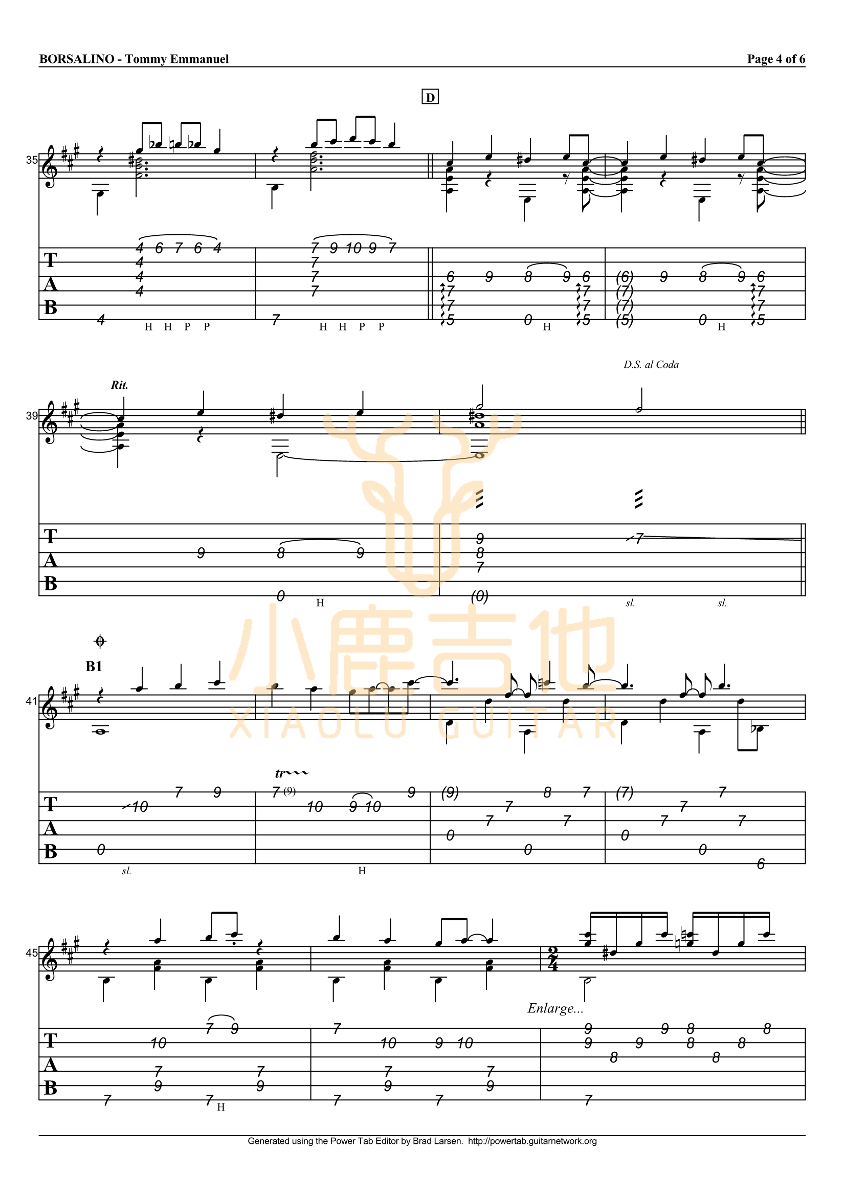 Borsalino吉他六线谱 TommyEmmanuel 小鹿吉他