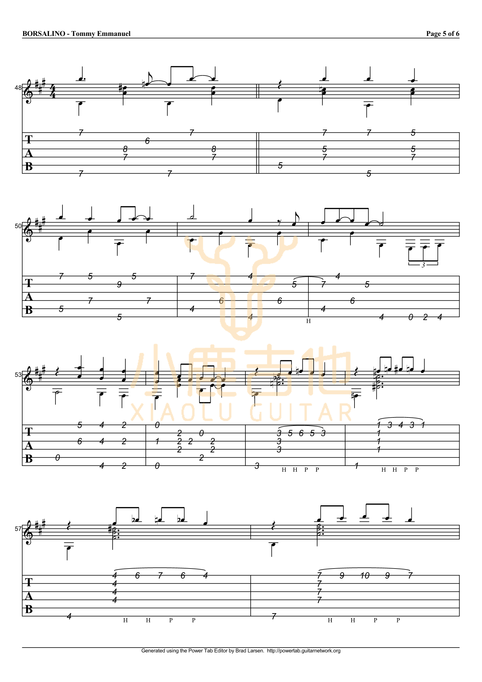 Borsalino吉他六线谱 TommyEmmanuel 小鹿吉他
