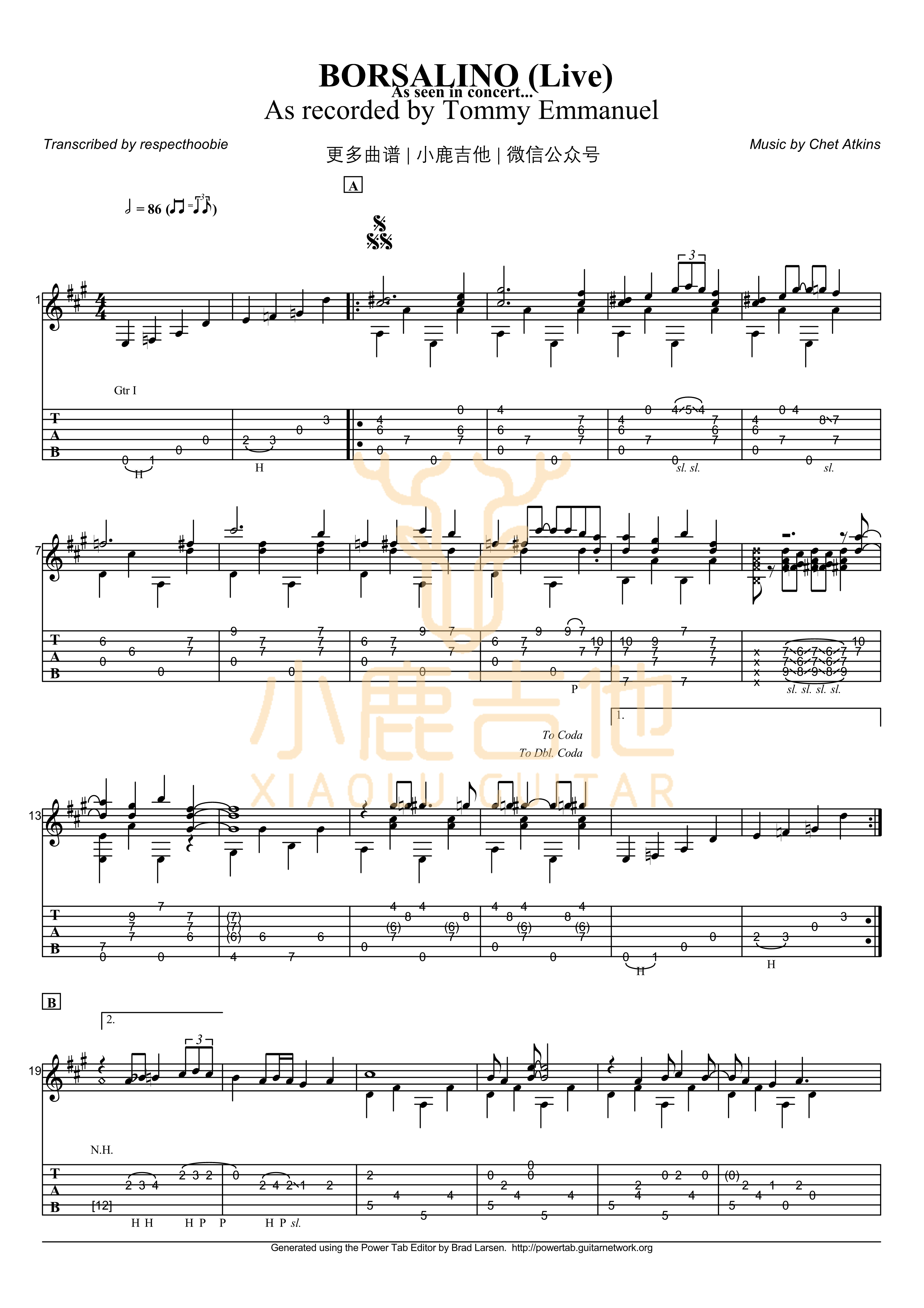 Borsalino live吉他六线谱 TommyEmmanuel Borsalinolive 小鹿吉他 
