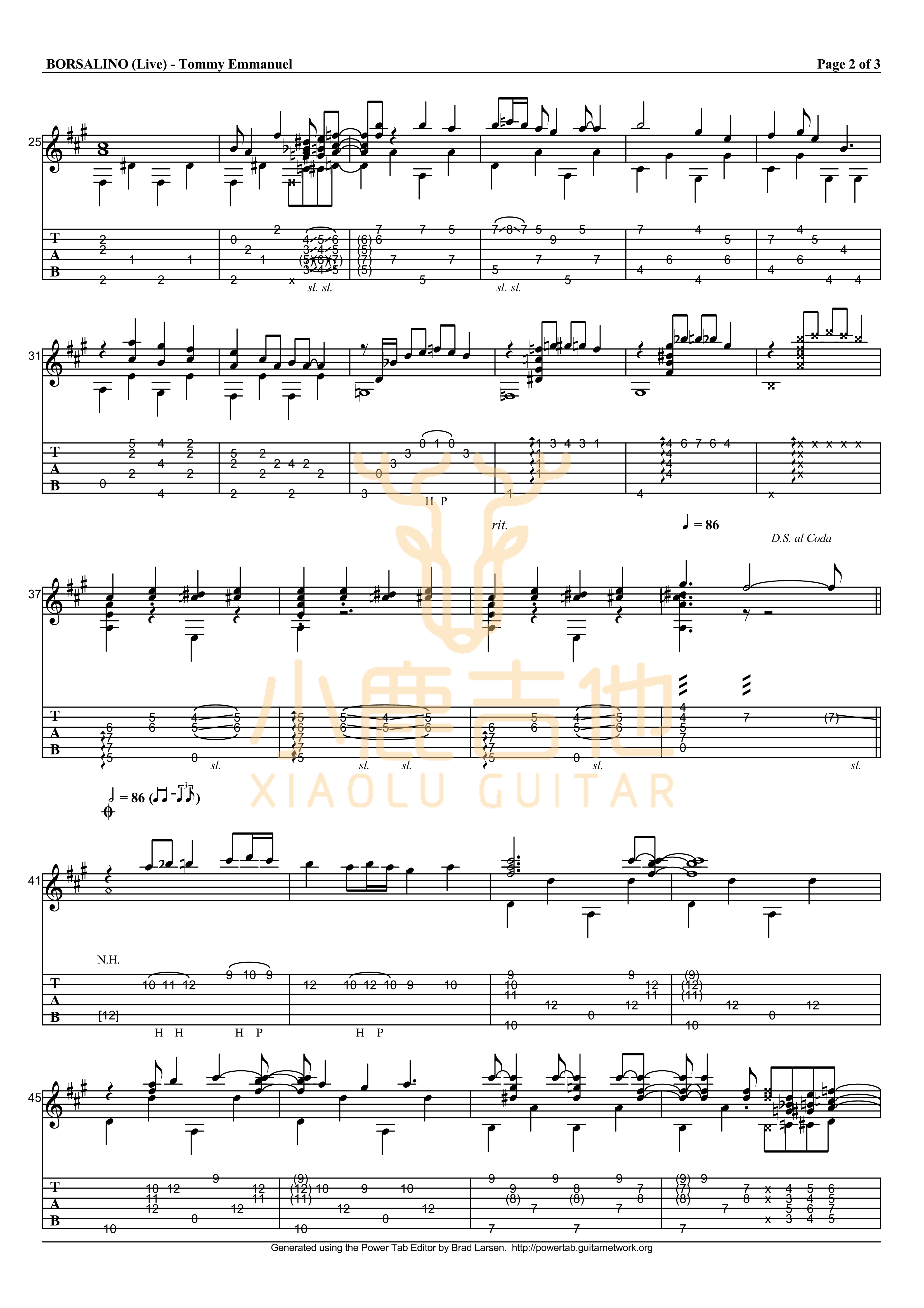 Borsalino live吉他六线谱 TommyEmmanuel Borsalinolive 小鹿吉他 