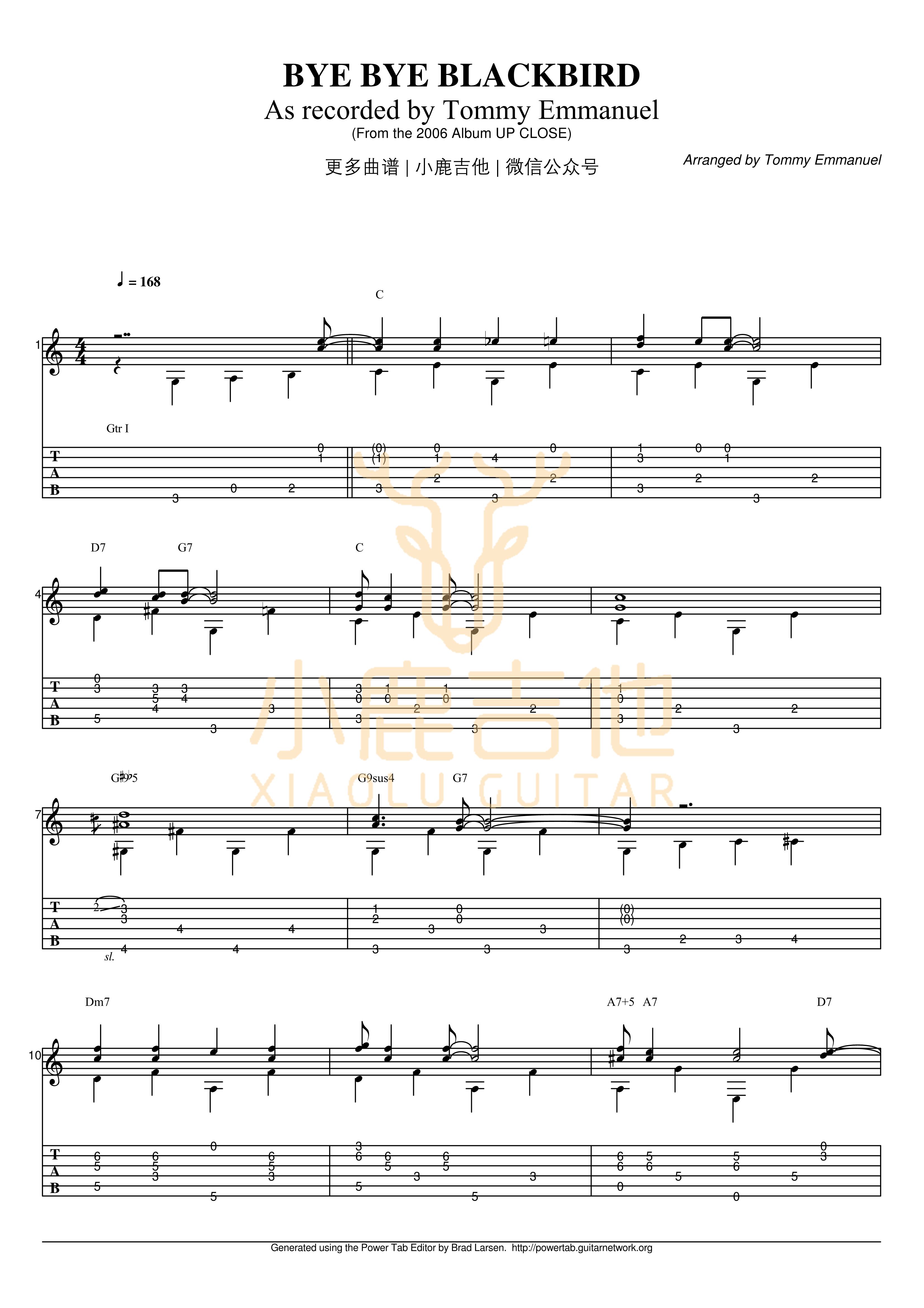 Bye Bye Blackbird吉他六线谱 TommyEmmanuel ByeByeBlackbird 小鹿吉他 