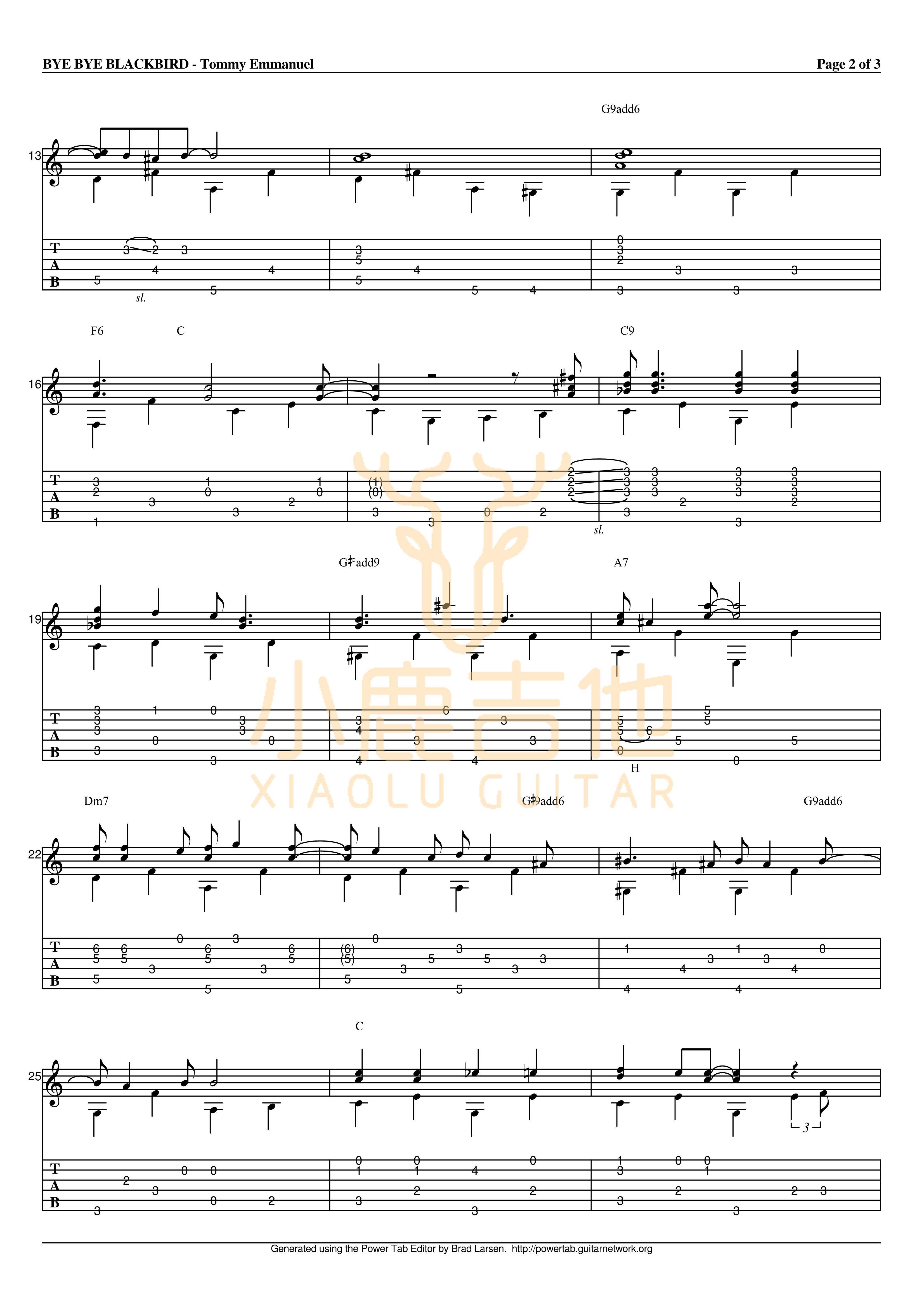 Bye Bye Blackbird吉他六线谱 TommyEmmanuel ByeByeBlackbird 小鹿吉他 