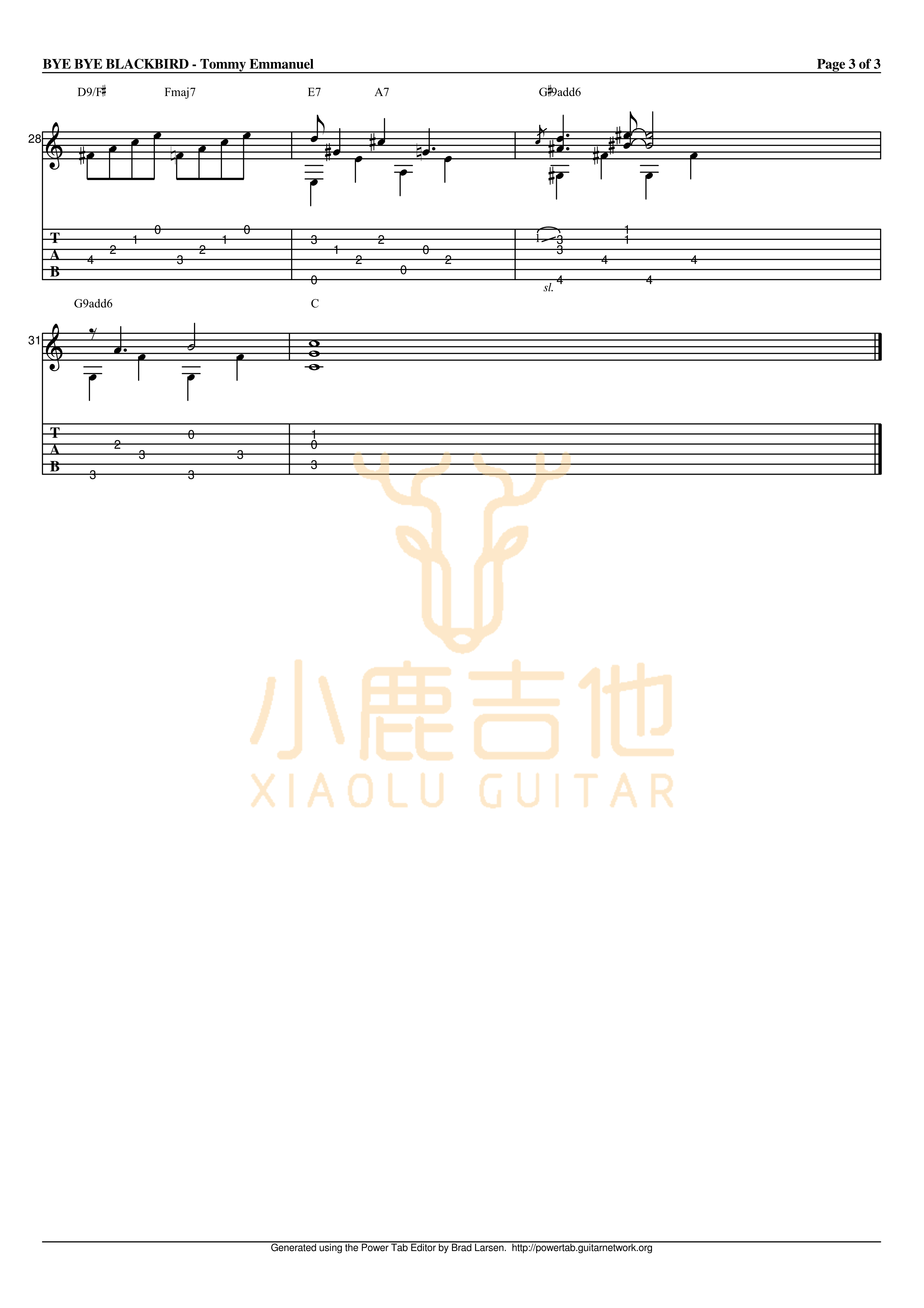 Bye Bye Blackbird吉他六线谱 TommyEmmanuel ByeByeBlackbird 小鹿吉他 