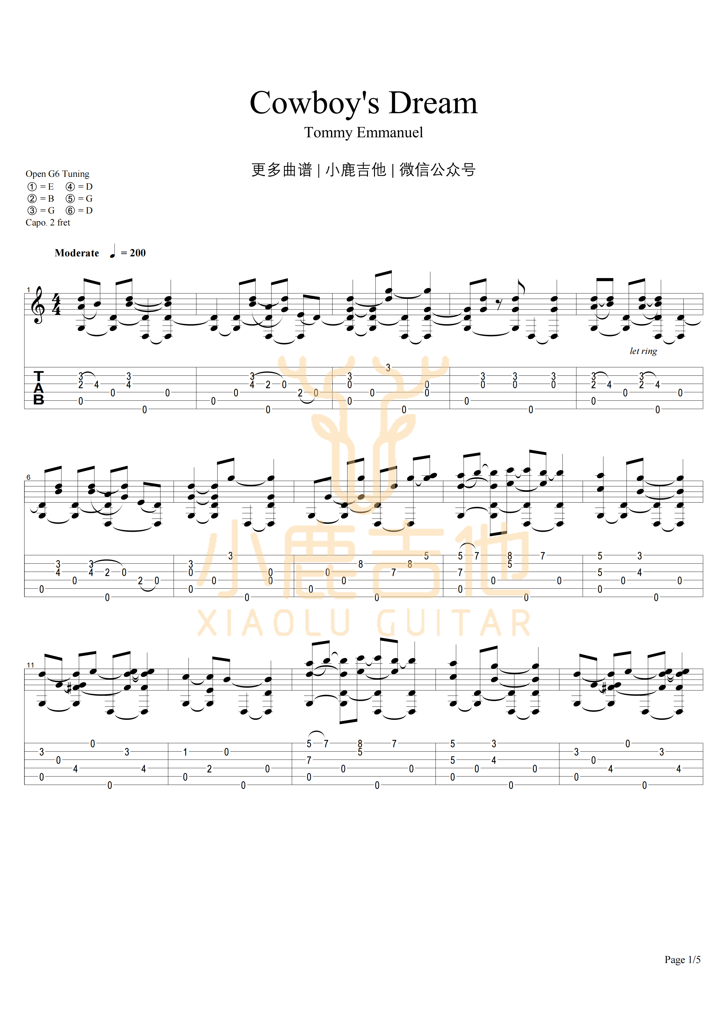 COWBOYS DREAM吉他六线谱 TommyEmmanuel COWBOYSDREAM 小鹿吉他