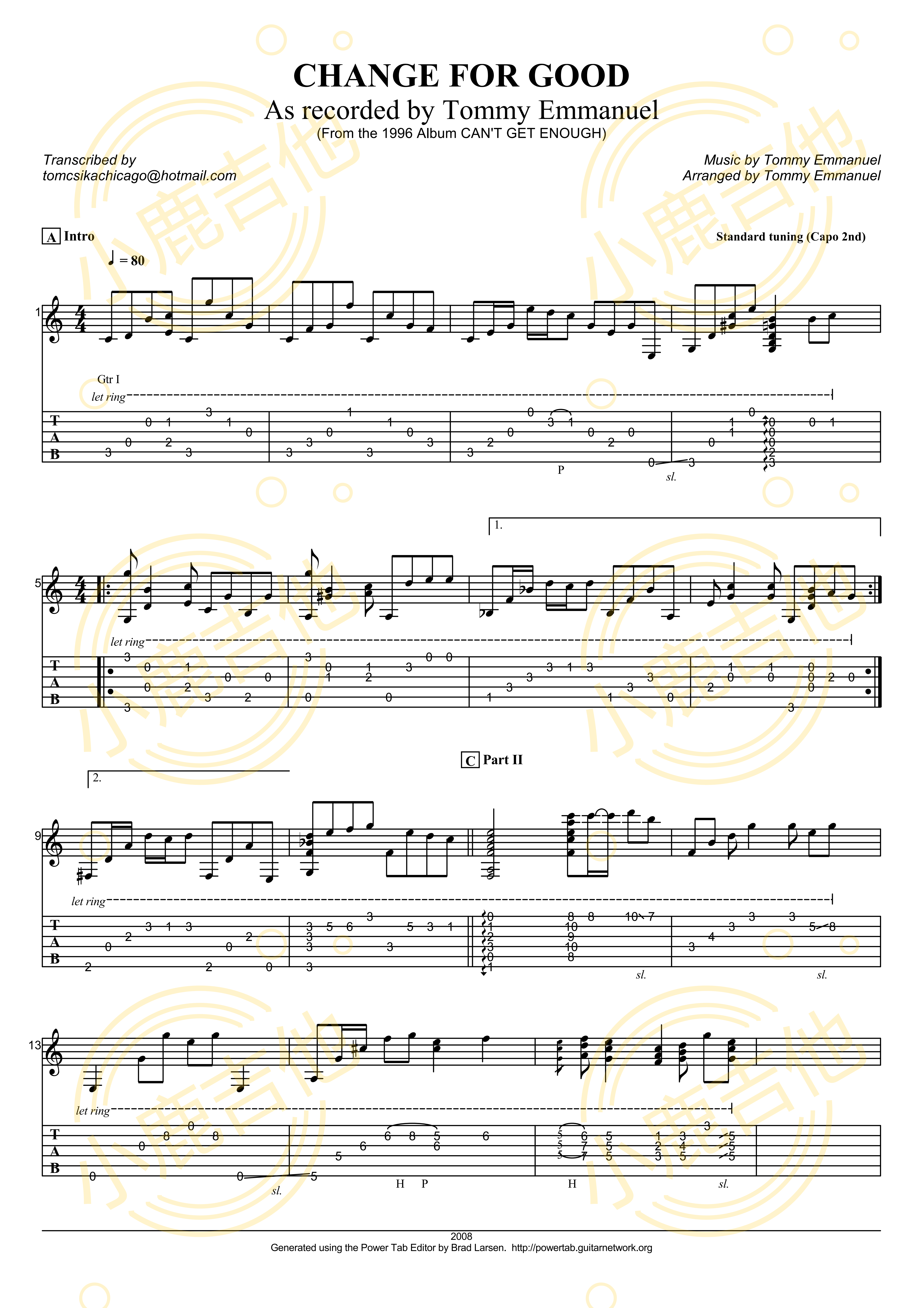 Change For Good吉他六线谱 TommyEmmanuel ChangeForGood 小鹿吉他