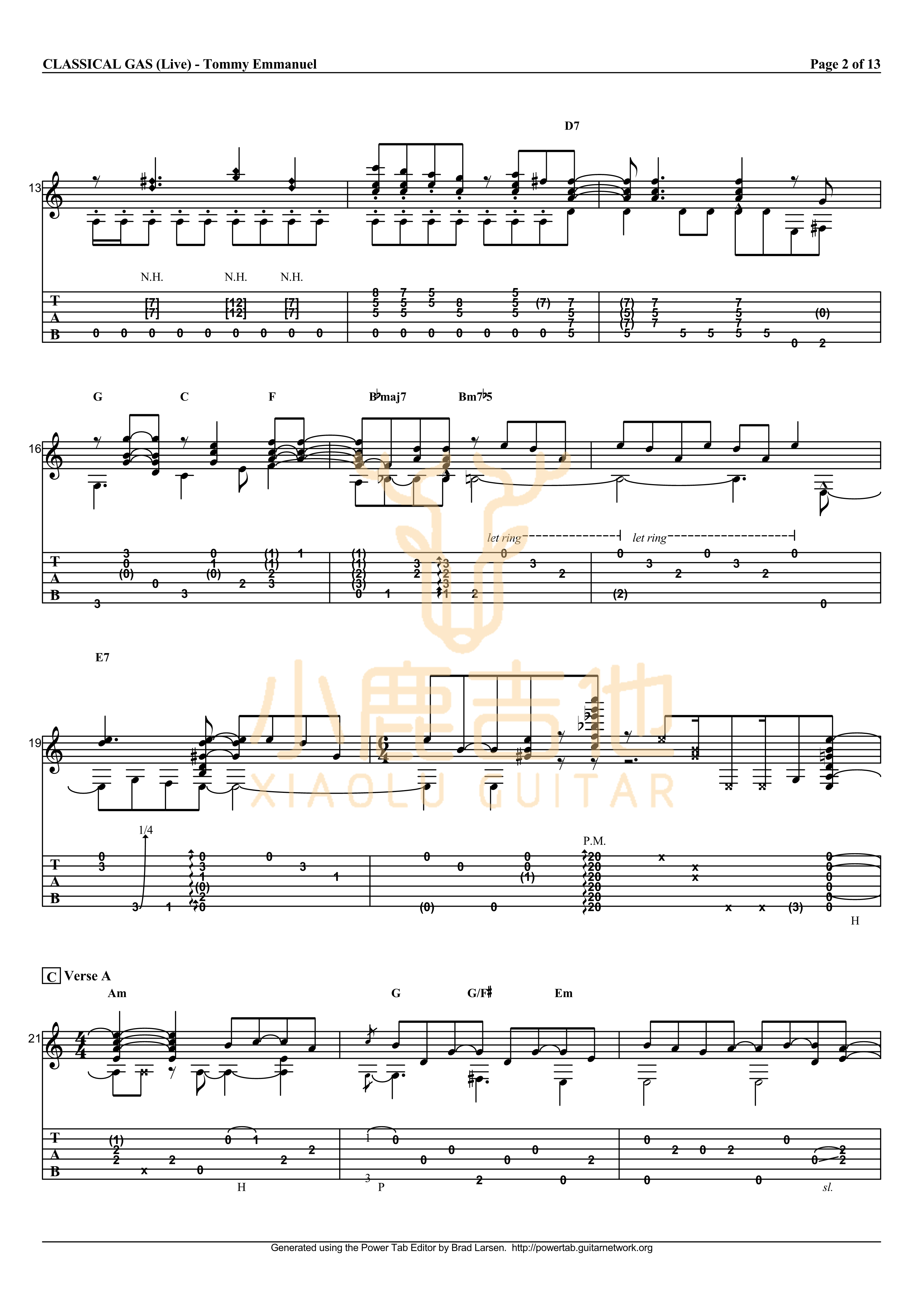 Classical Gas吉他六线谱 TommyEmmanuel ClassicalGas 小鹿吉他