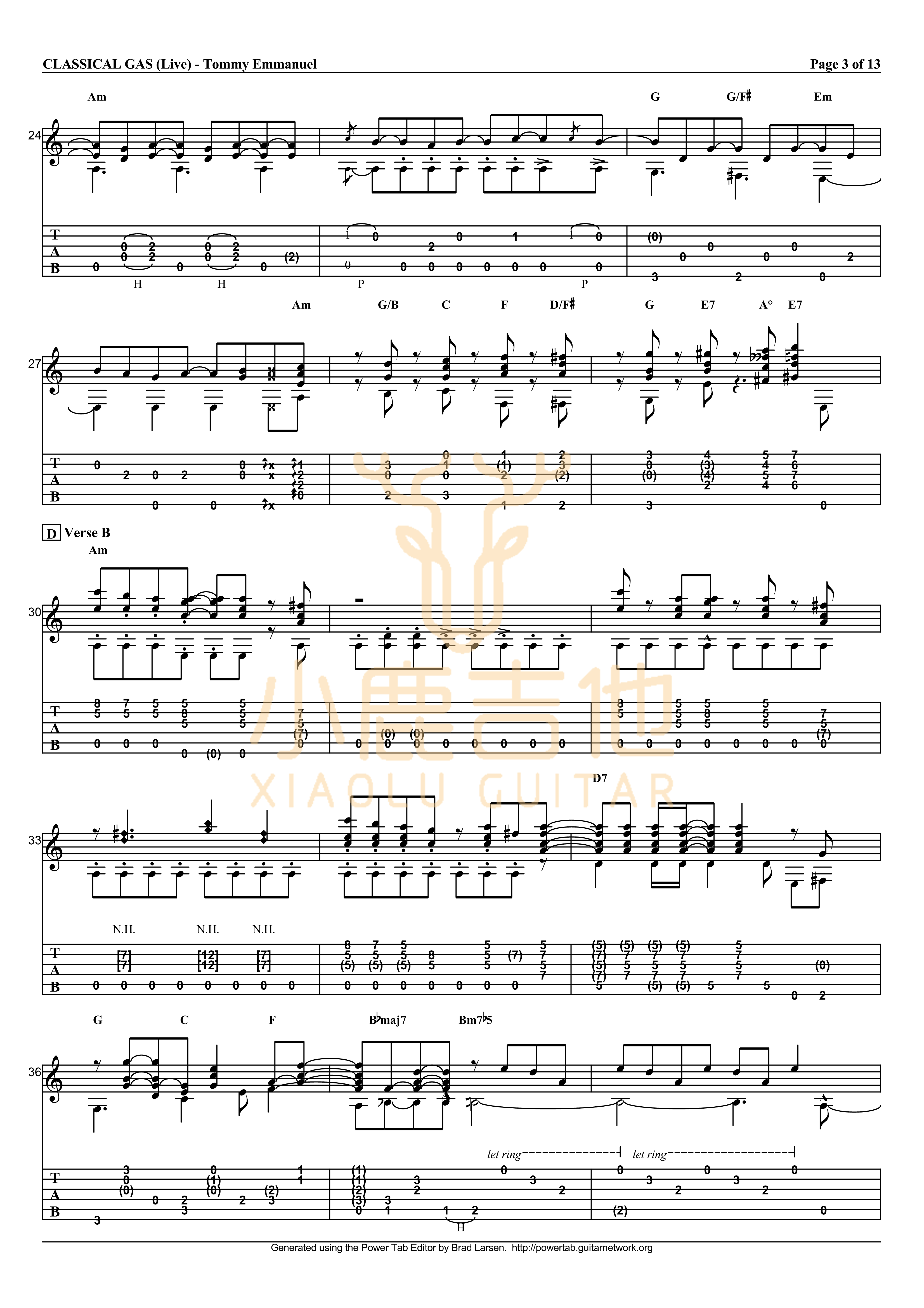 Classical Gas吉他六线谱 TommyEmmanuel ClassicalGas 小鹿吉他