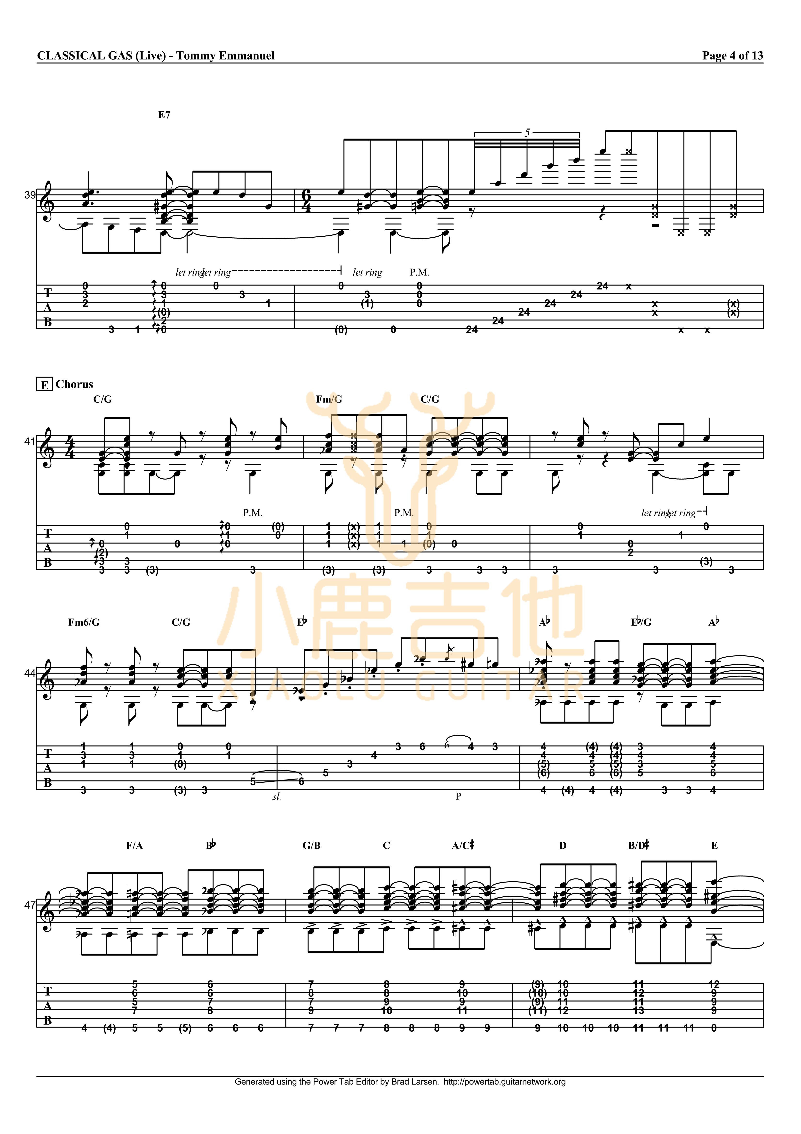 Classical Gas吉他六线谱 TommyEmmanuel ClassicalGas 小鹿吉他