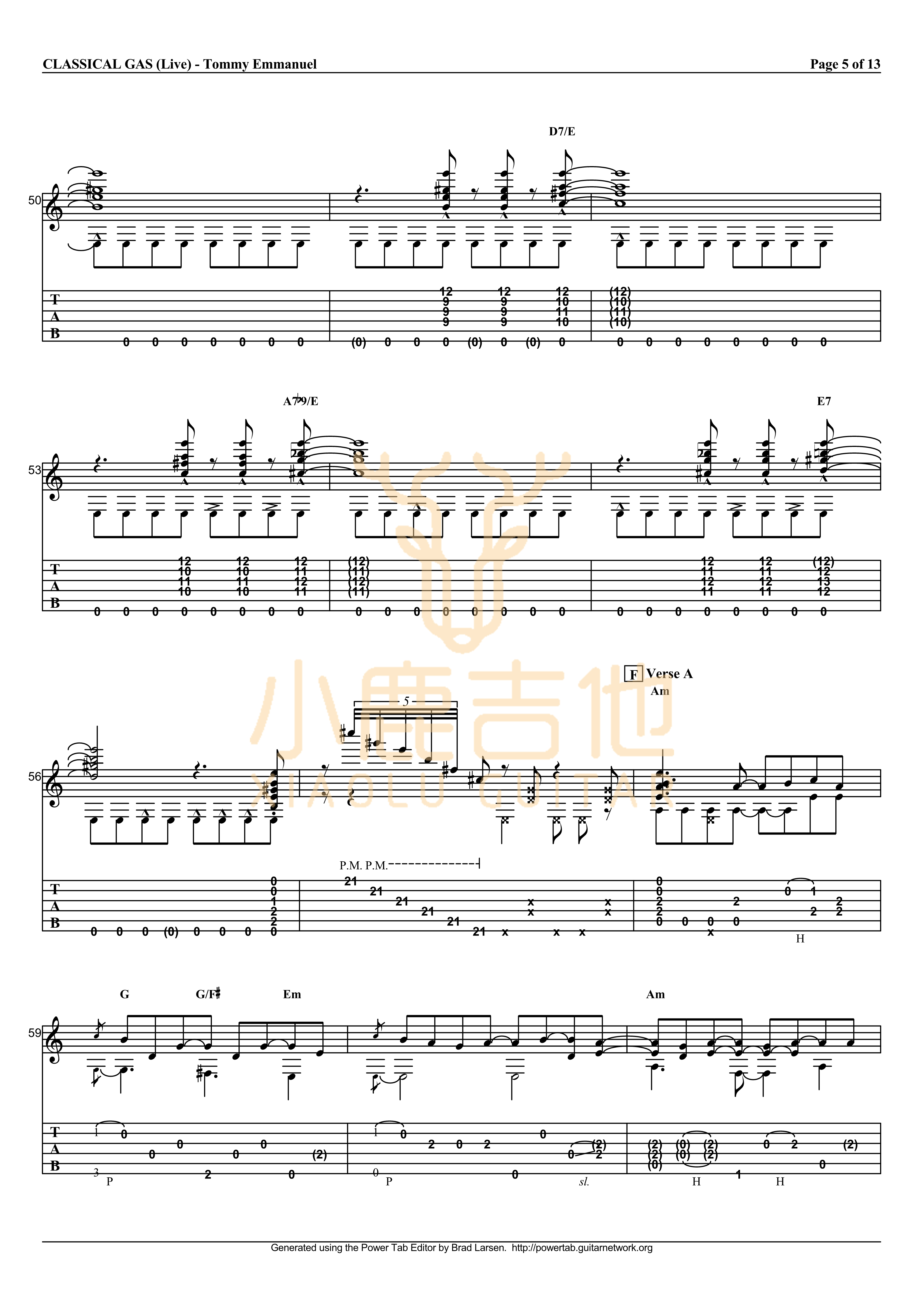 Classical Gas吉他六线谱 TommyEmmanuel ClassicalGas 小鹿吉他