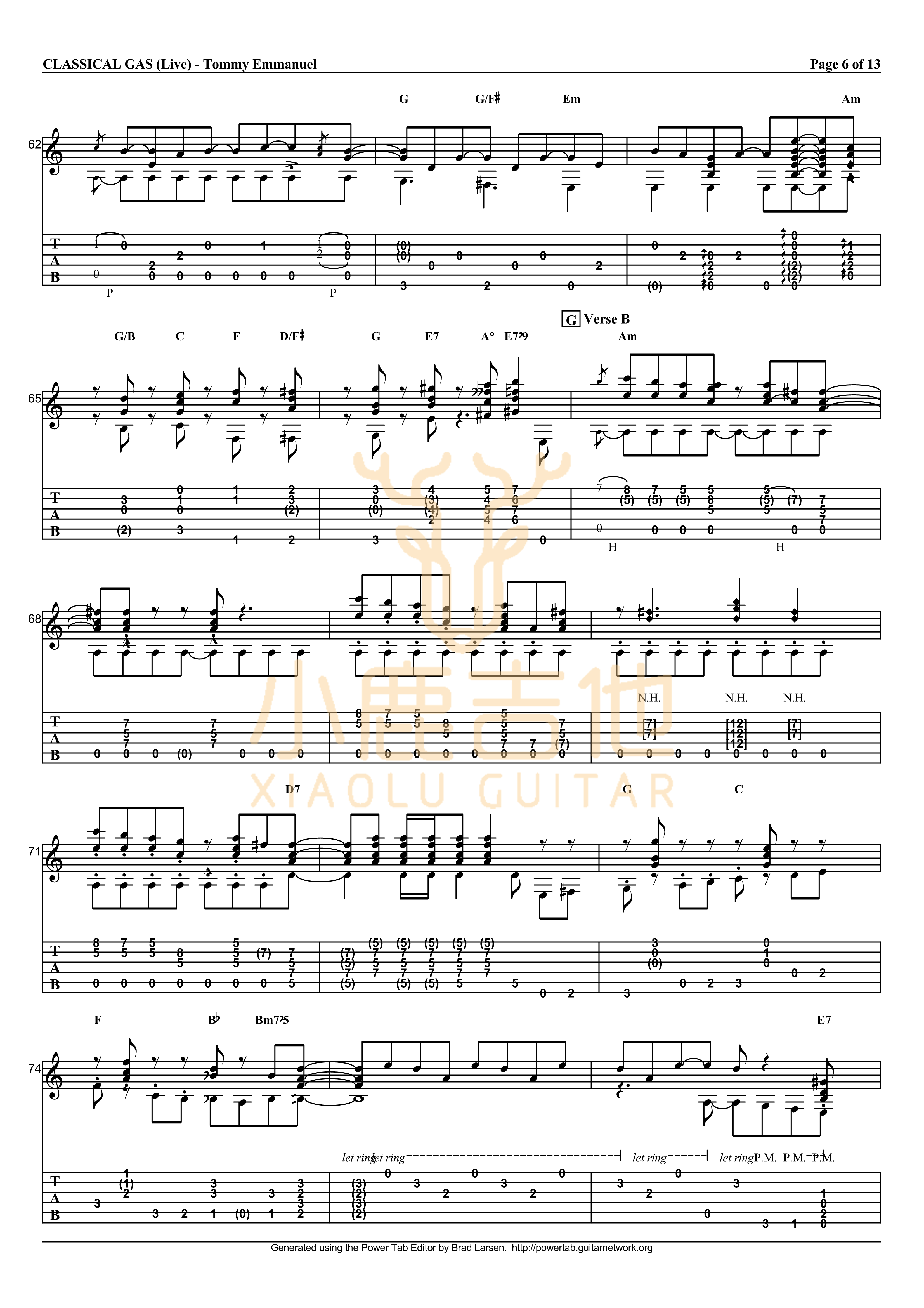 Classical Gas吉他六线谱 TommyEmmanuel ClassicalGas 小鹿吉他