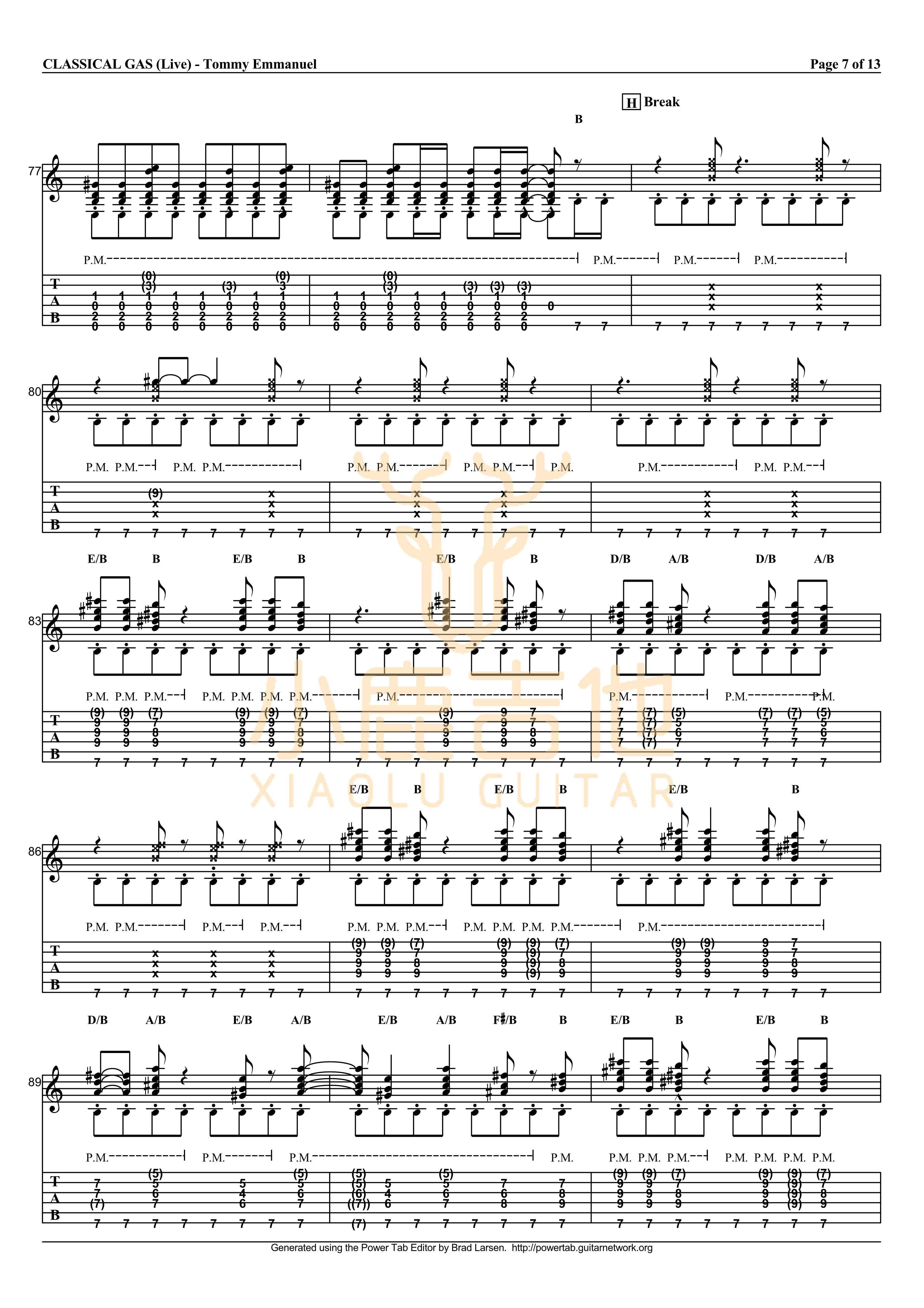 Classical Gas吉他六线谱 TommyEmmanuel ClassicalGas 小鹿吉他