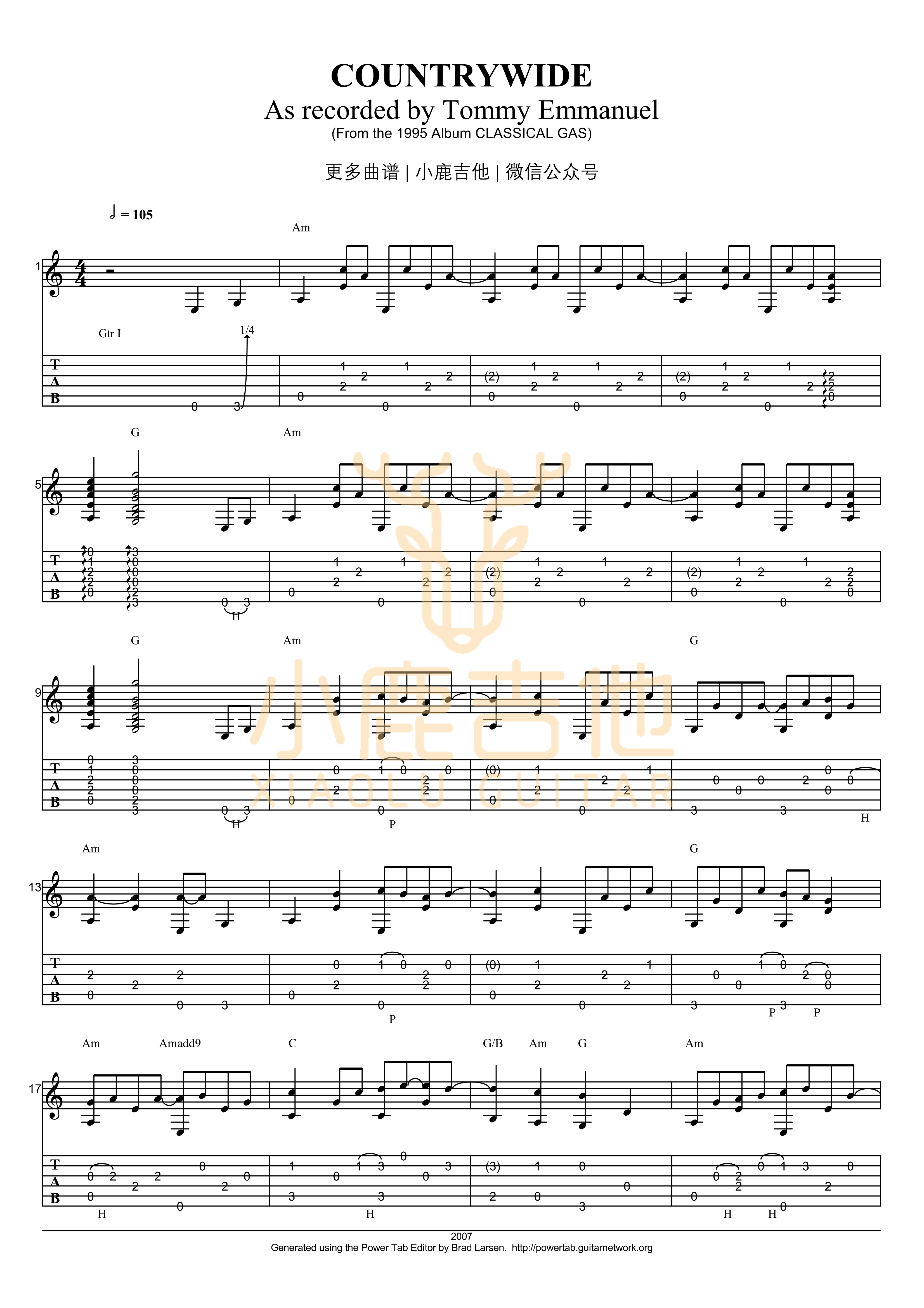 Countrywide吉他六线谱 TommyEmmanuel 小鹿吉他