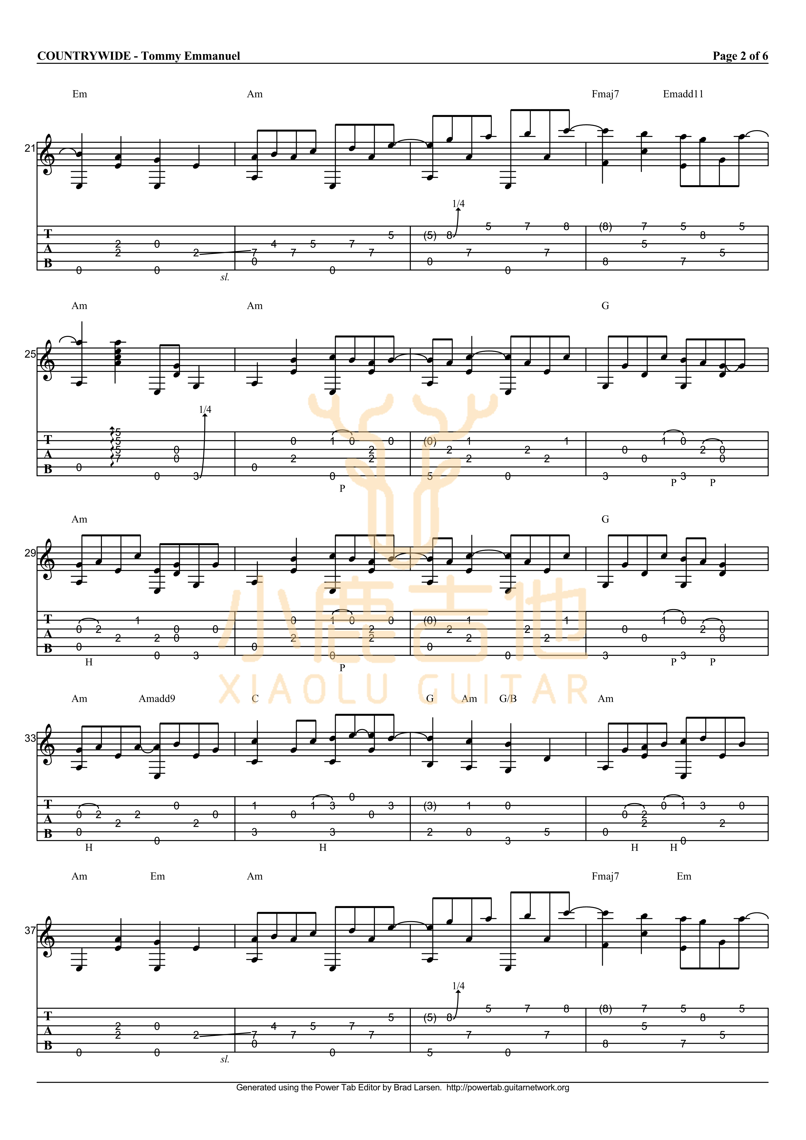 Countrywide吉他六线谱 TommyEmmanuel 小鹿吉他
