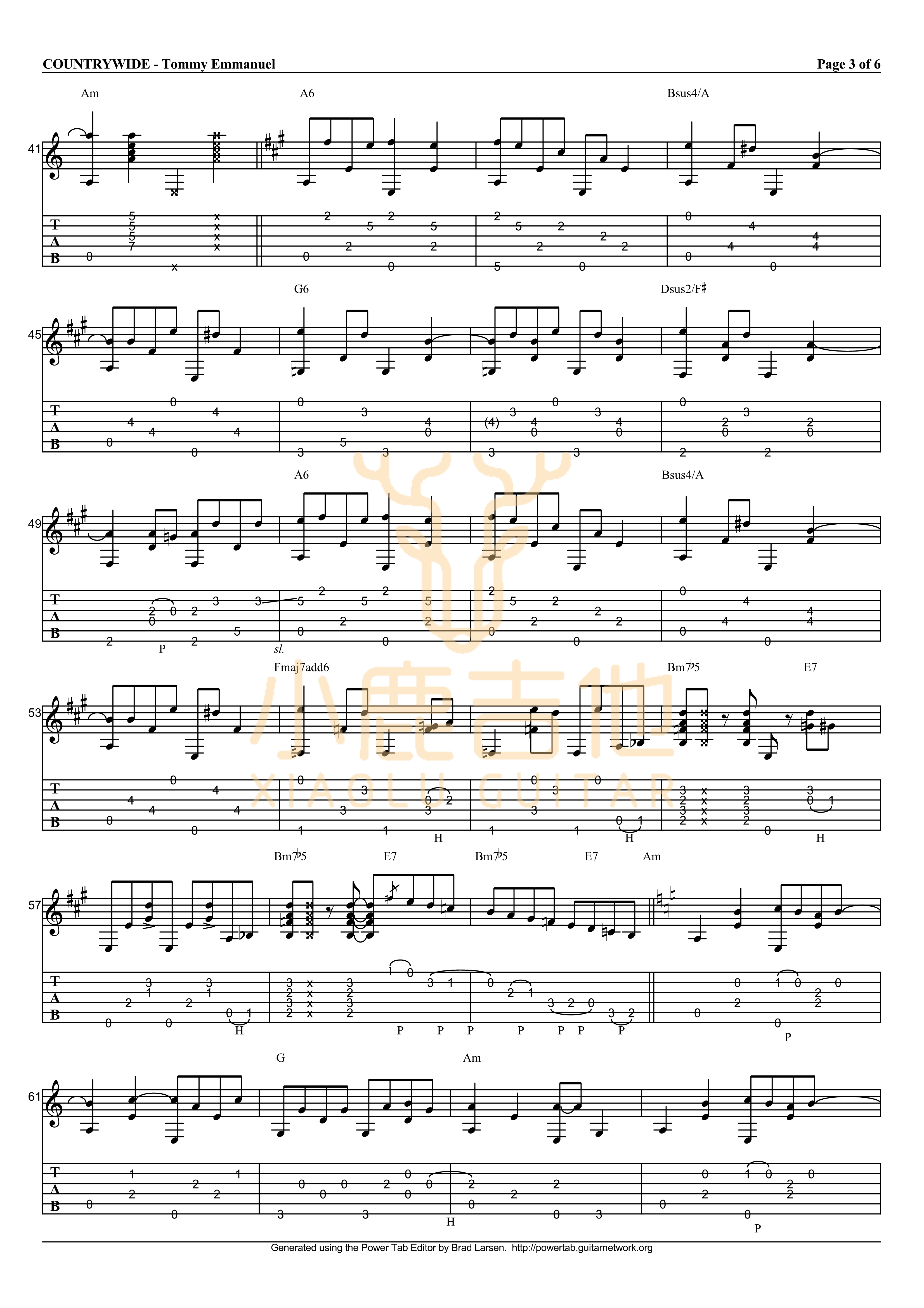 Countrywide吉他六线谱 TommyEmmanuel 小鹿吉他