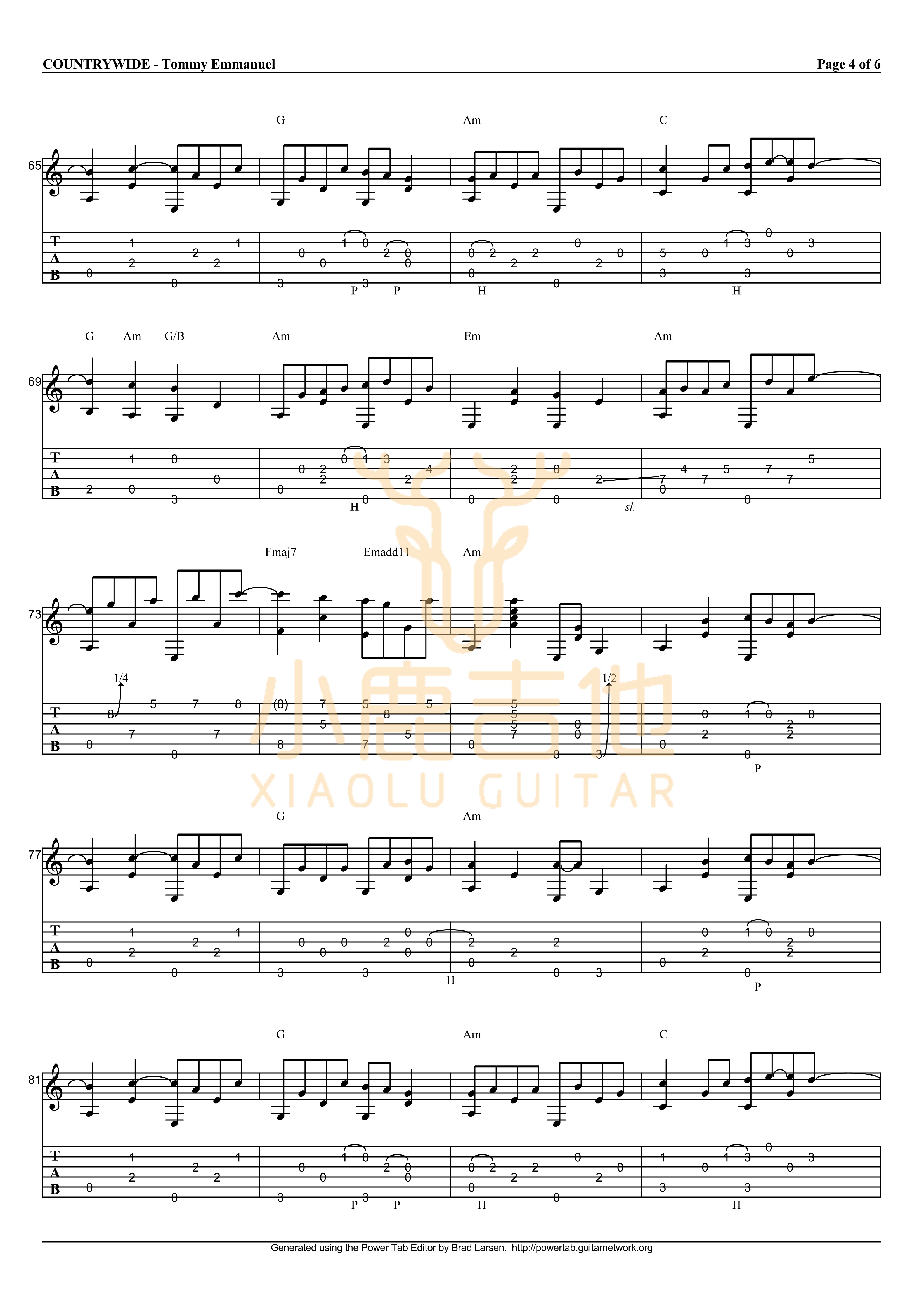 Countrywide吉他六线谱 TommyEmmanuel 小鹿吉他