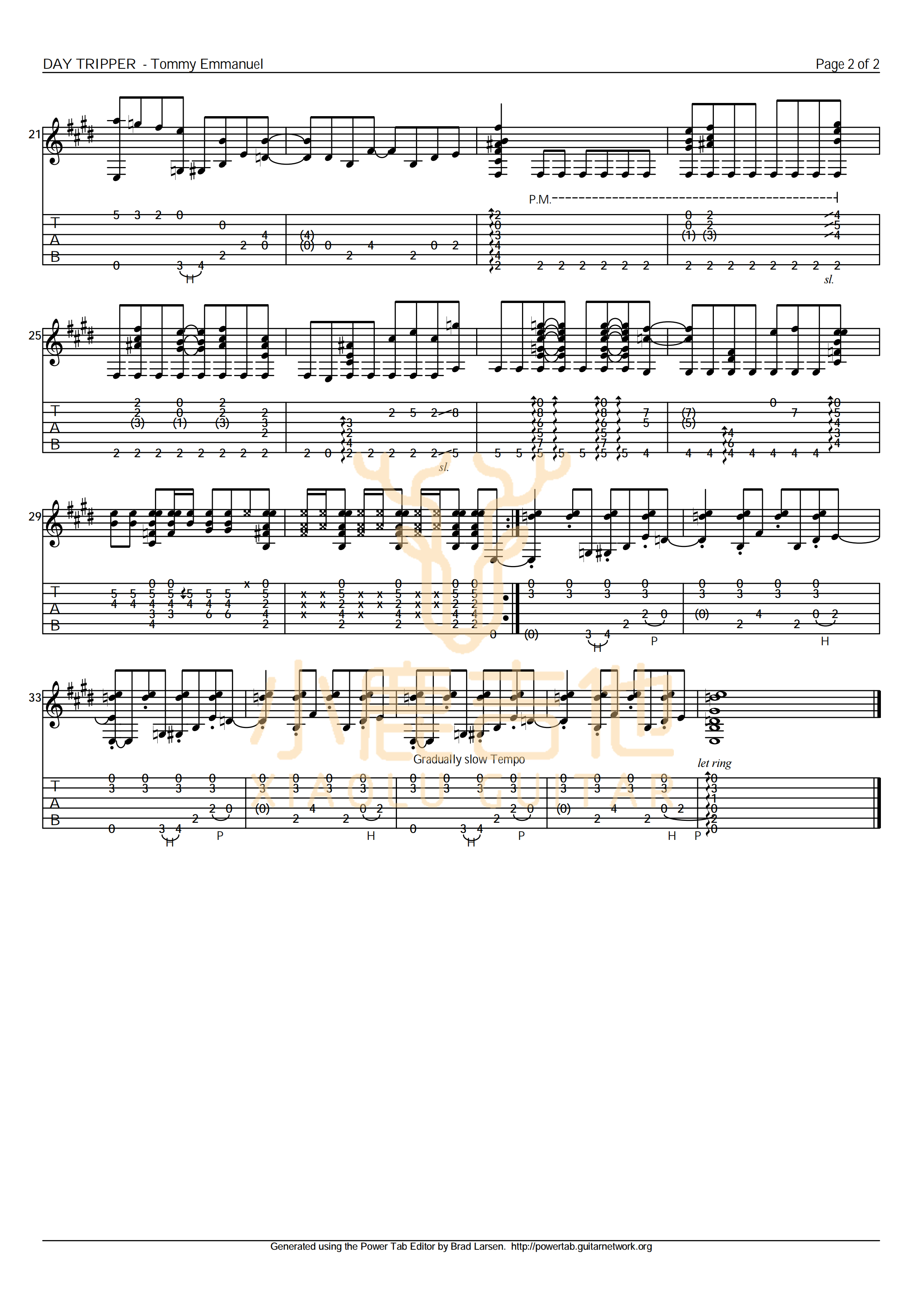 Day Tripper吉他六线谱 TommyEmmanuel DayTripper 小鹿吉他