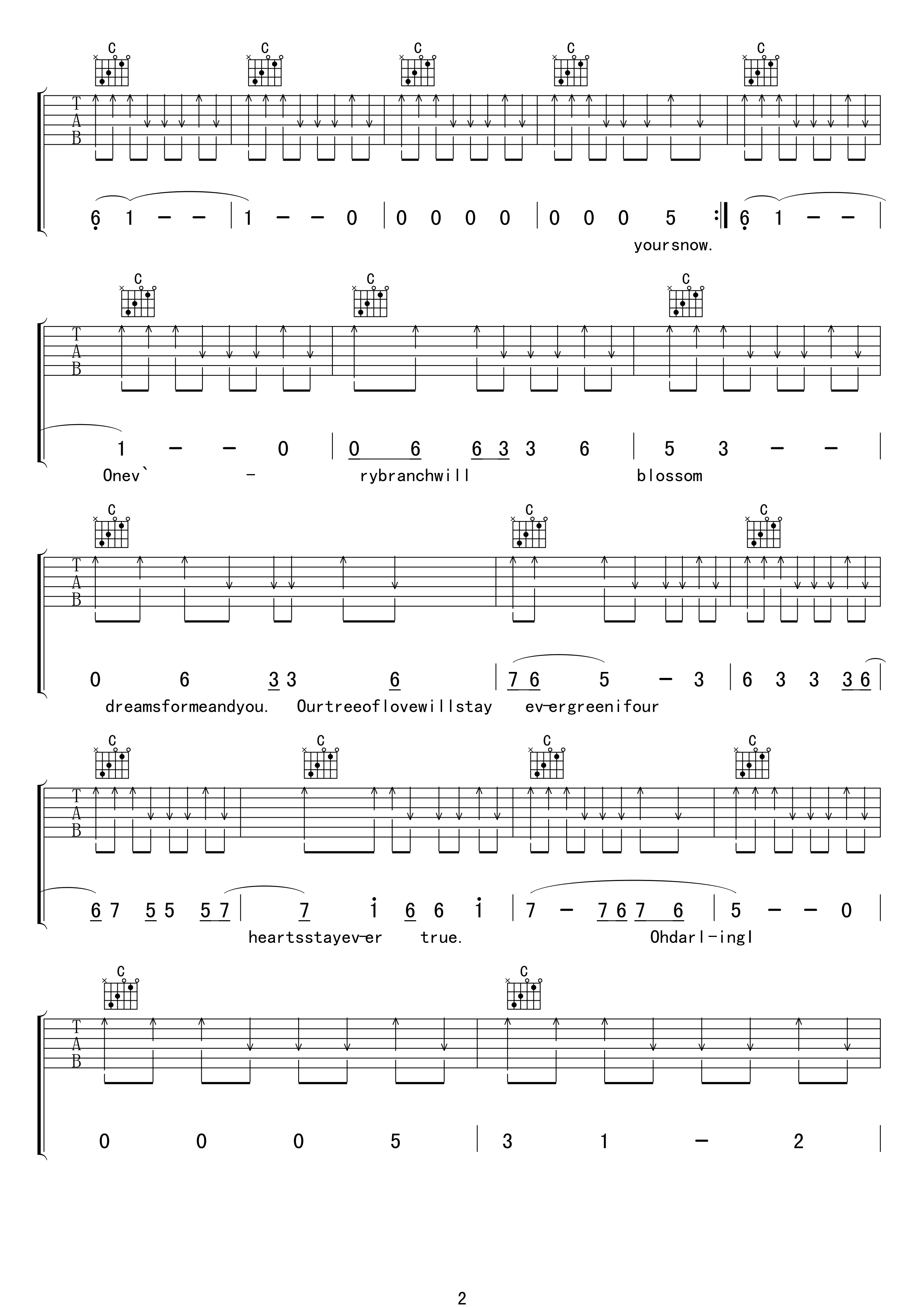 Evergreen Tree吉他六线谱 cliffrichard EvergreenTree 17吉他 C调