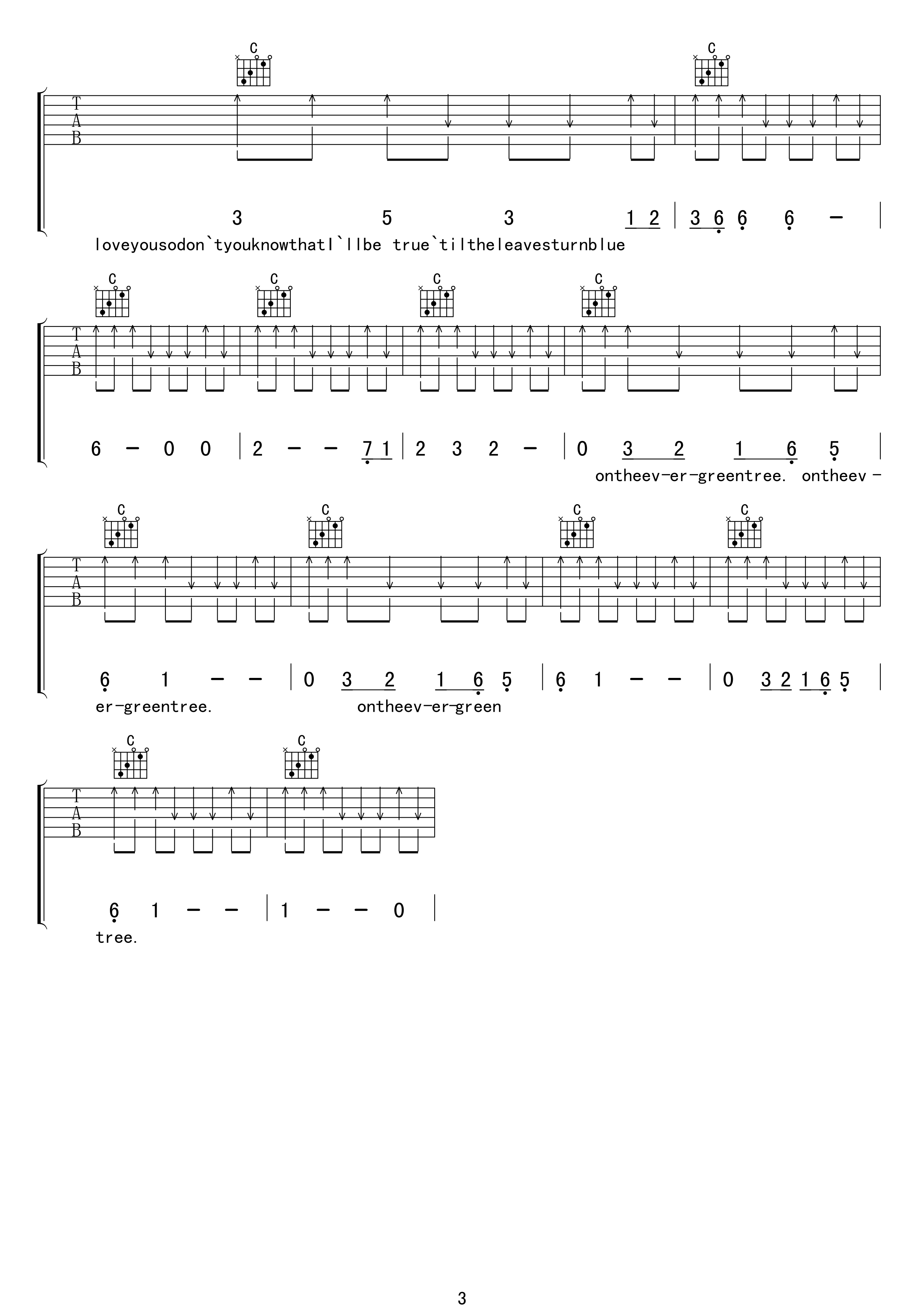 Evergreen Tree吉他六线谱 cliffrichard EvergreenTree 17吉他 C调